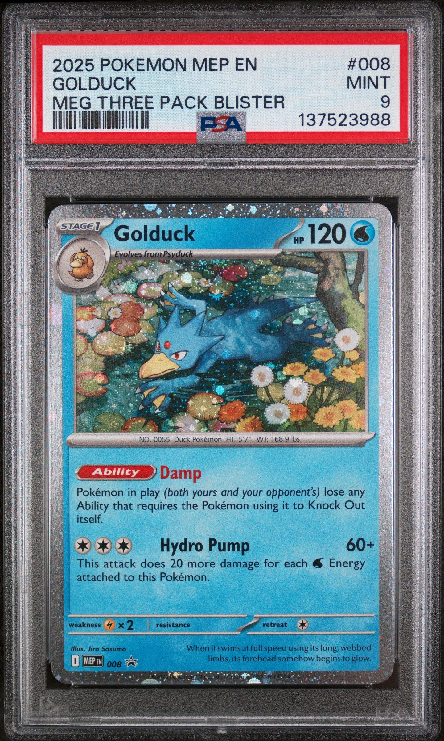 2025 Pokemon Mep En-me Black Star Promo 008 Golduck Mega Evolution Three Pack Blister PSA