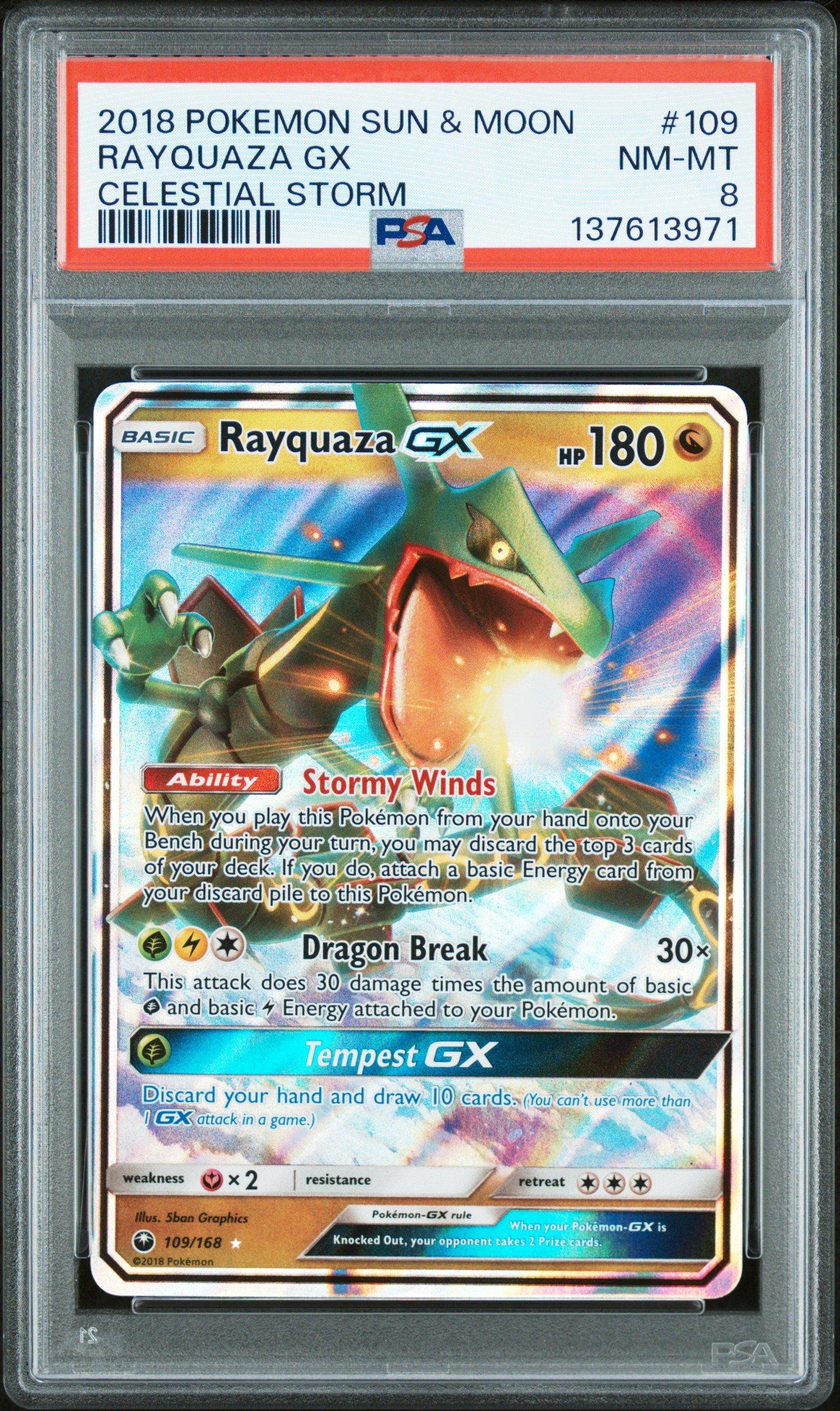 2018 Pokemon Sun & Moon Celestial Storm 109 Rayquaza Gx PSA 8
