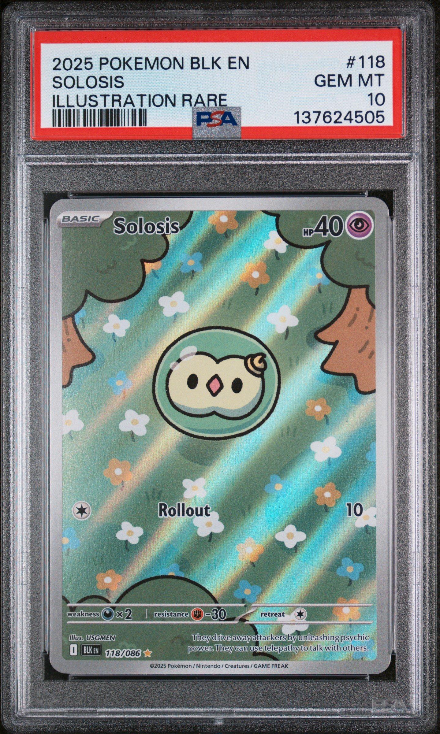2025 Pokemon Blk En-black Bolt 118 Solosis Illustration Rare PSA