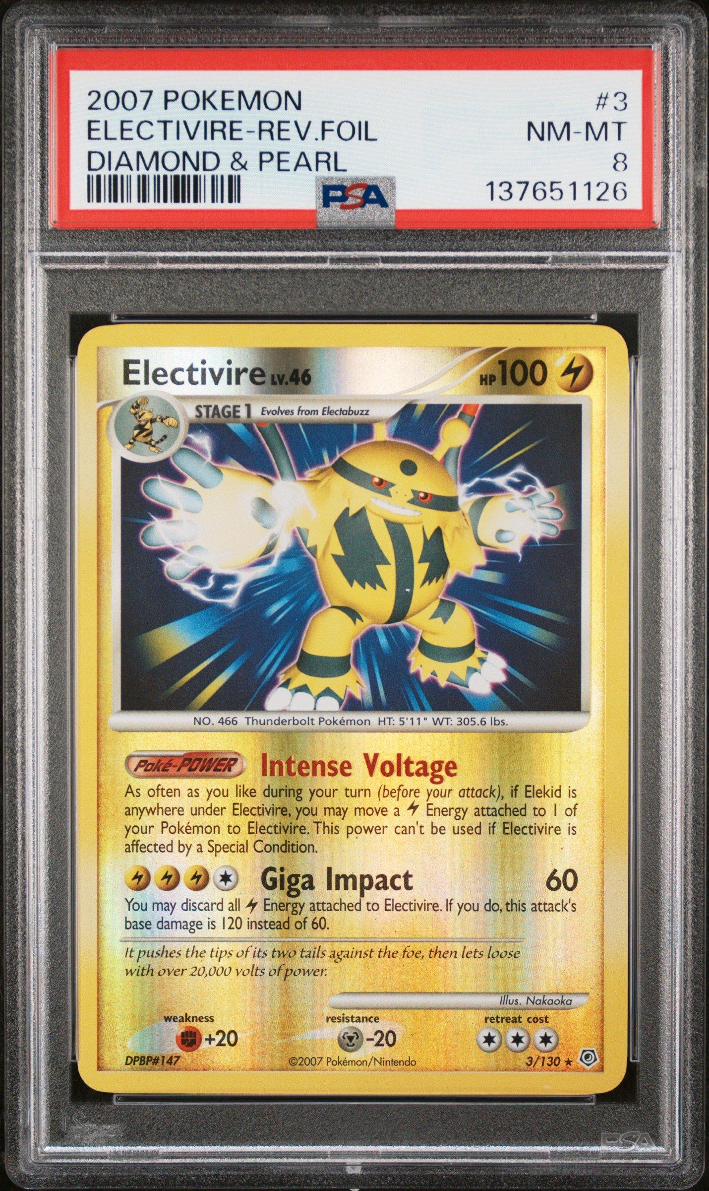 2007 Pokemon Diamond & Pearl 3 Electivire-reverse Foil PSA 8