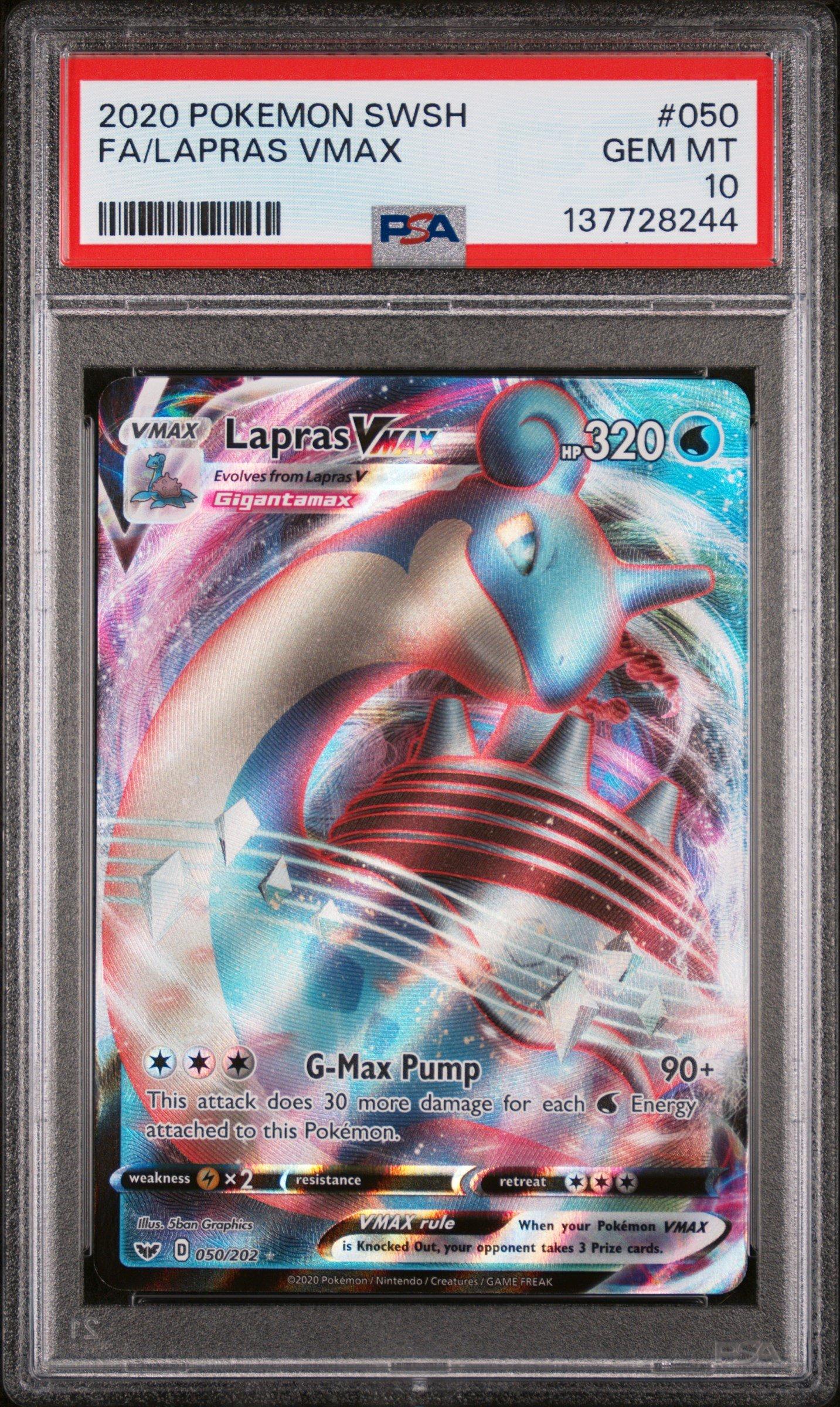 2020 Pokemon Sword & Shield 050 Full Art/lapras Vmax PSA 10 Graded
