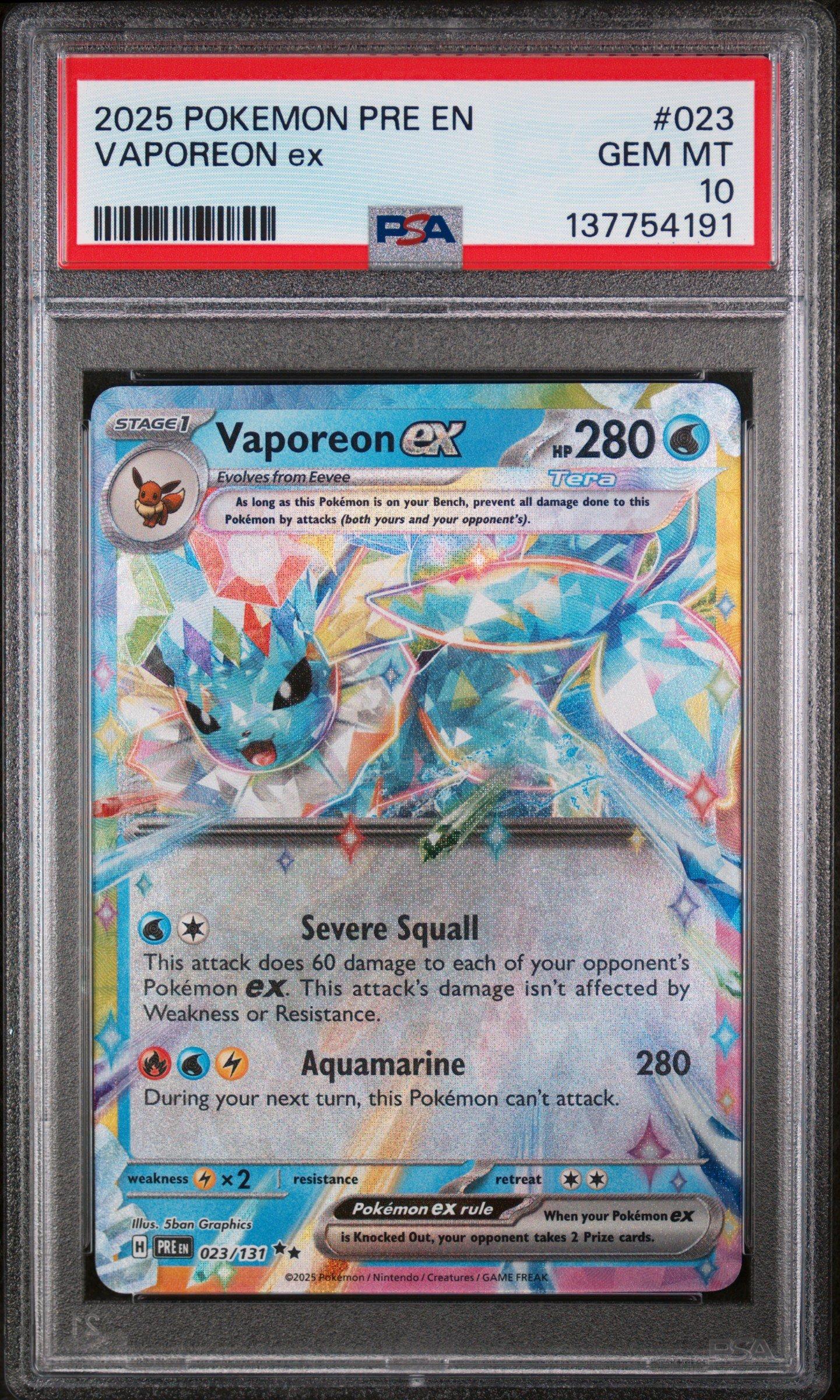 2025 Pokemon Pre En-prismatic Evolutions 023 Vaporeon Ex PSA 10