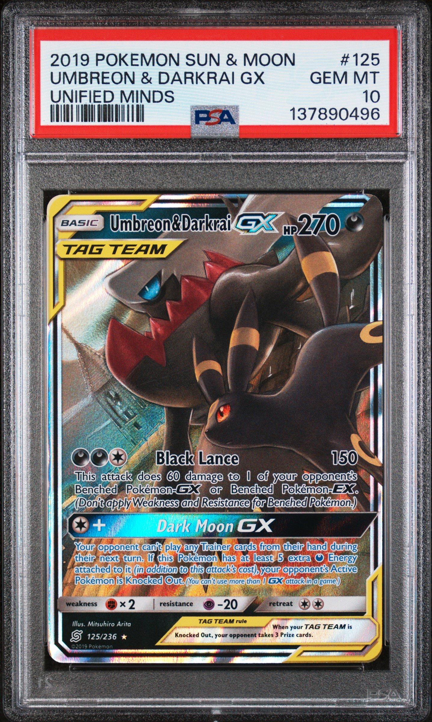 2019 Pokemon Sun & Moon Unified Minds 125 Umbreon & Darkrai Gx PSA