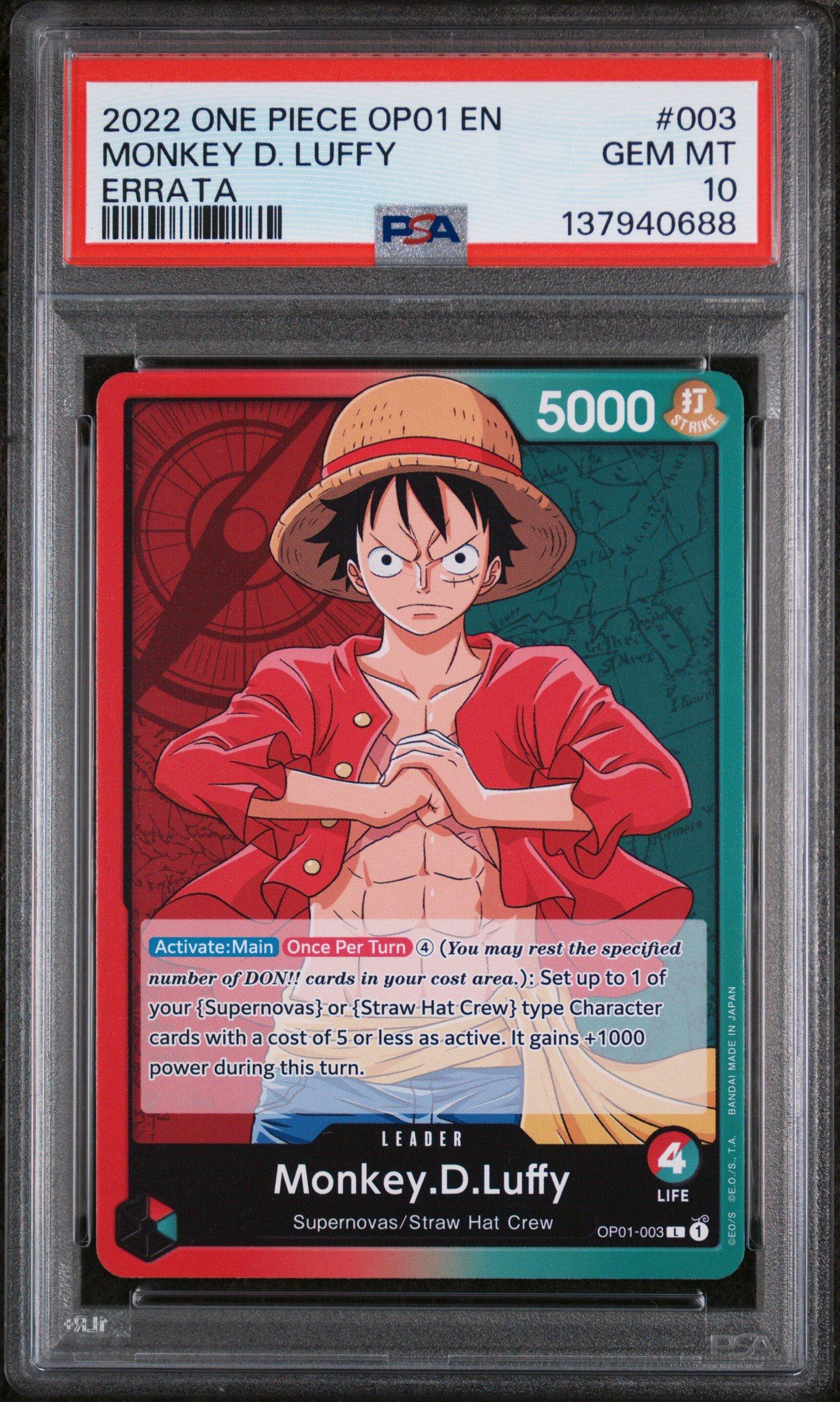 2022 One Piece Op01-romance Dawn 003 Monkey D. Luffy Errata PSA 10