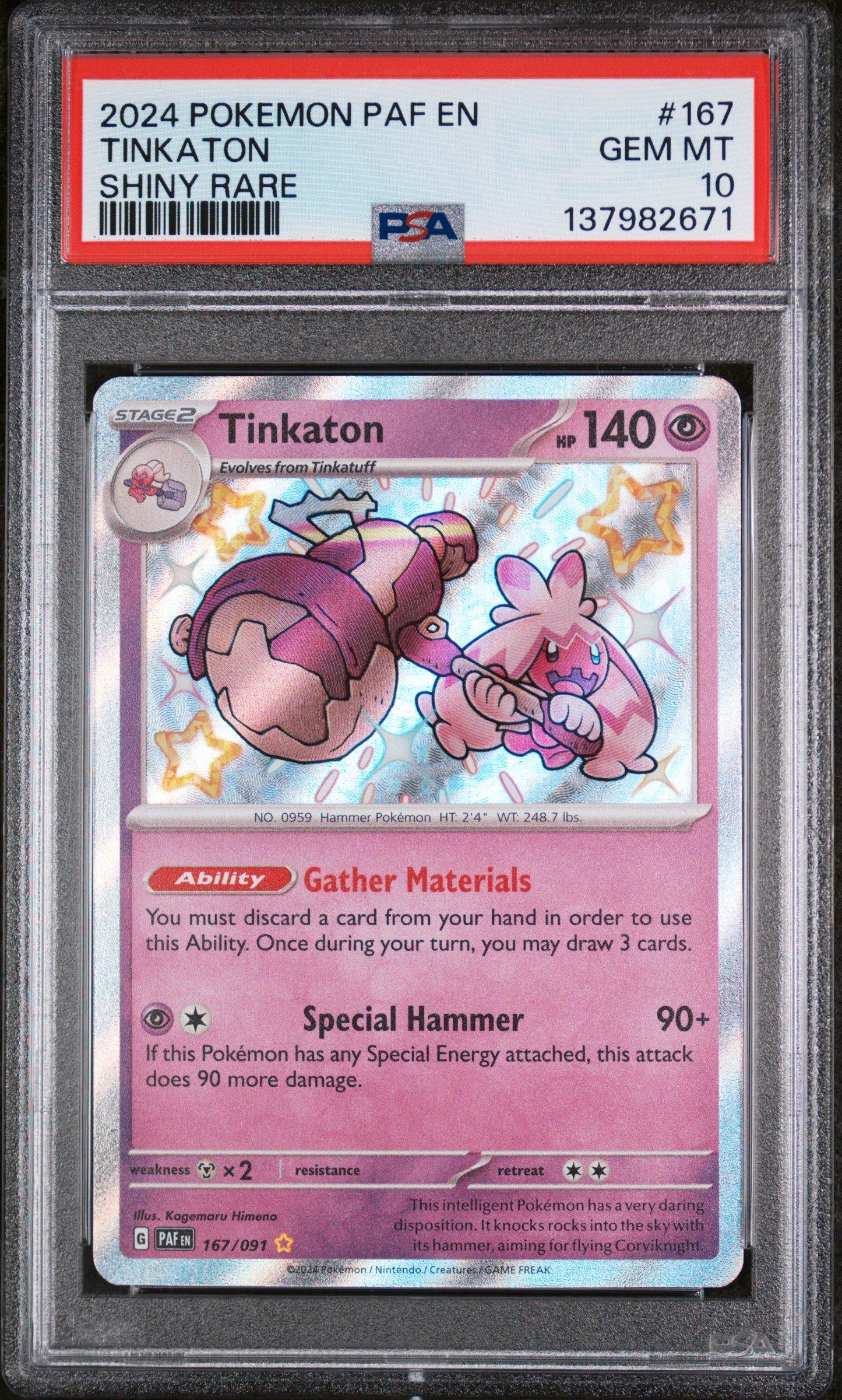 tinkatuff pokemon card 2024 Paf En-paldean Fates 167 Tinkaton Shiny Rare PSA 10 Graded Placeholder Image Provided Tinkatuff - SV04: Paradox Rift
