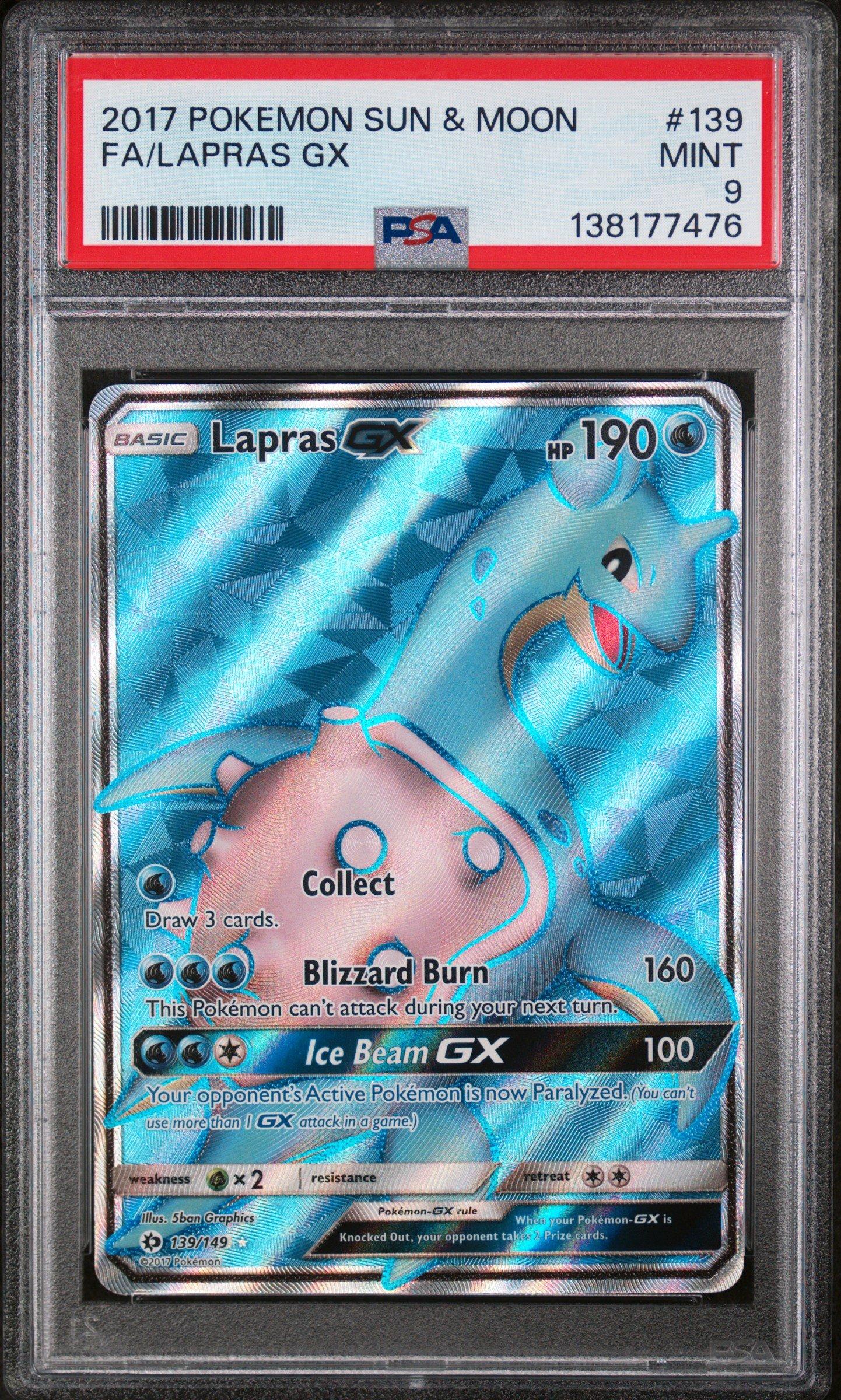 2017 Pokemon Sun & Moon 139 Full Art/lapras Gx PSA 9