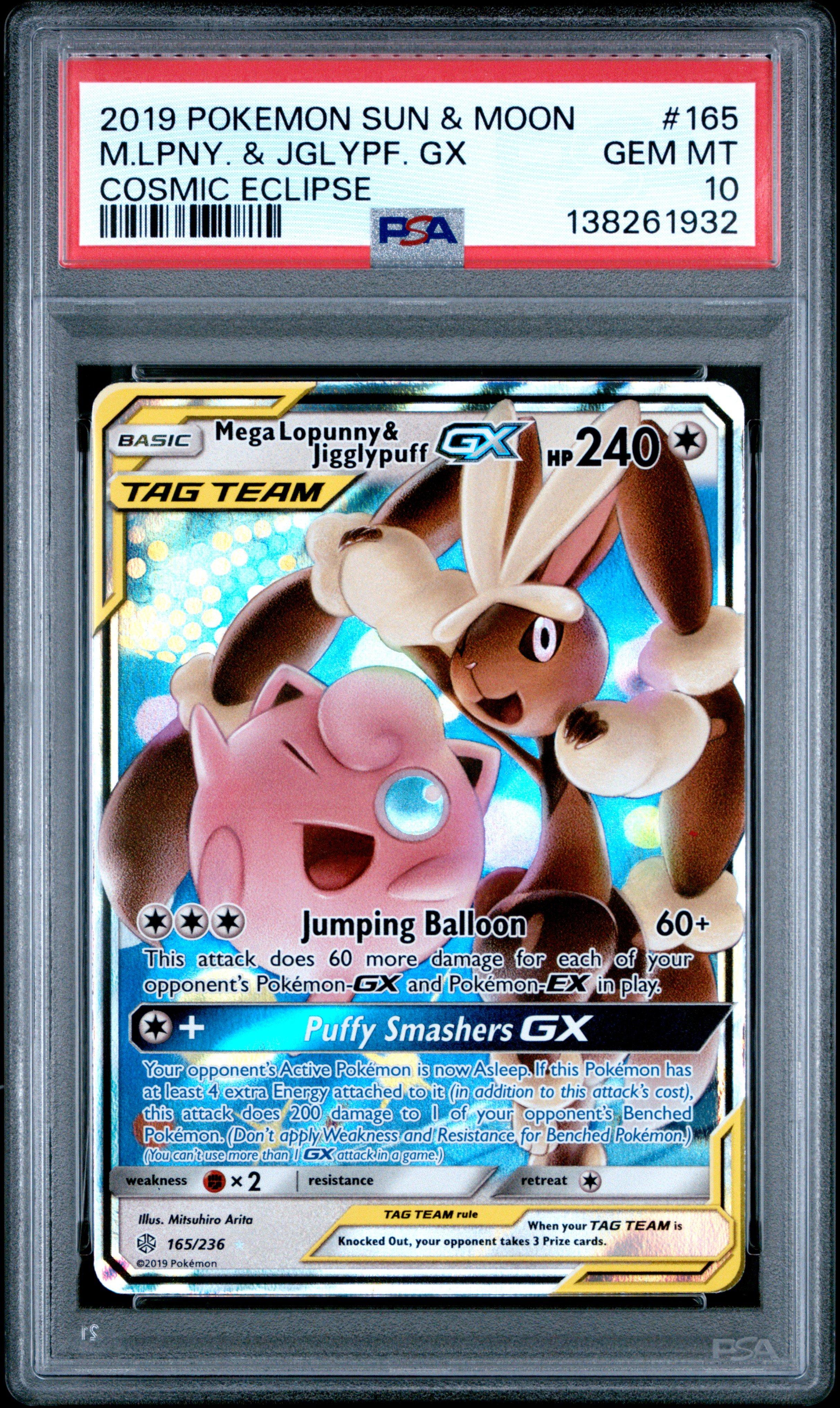 2019 Pokemon Sun & Moon Cosmic Eclipse 165 Mega Lopunny & Jigglypuff Gx PSA  10 Graded Card | GameStop