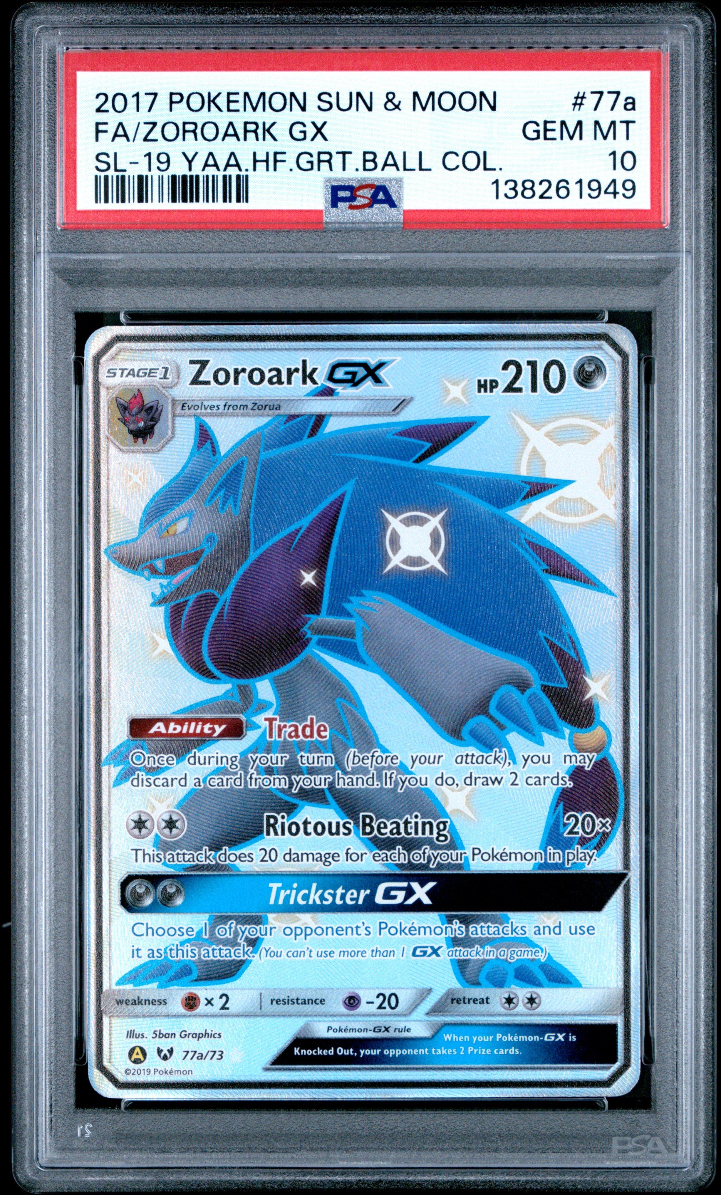 2017 Pokemon Sun & Moon Shining Legends 77a Full Art/zoroark Gx 2019 Yellow A Alternate Art Hidden Fates Great Ball Collection PSA 10