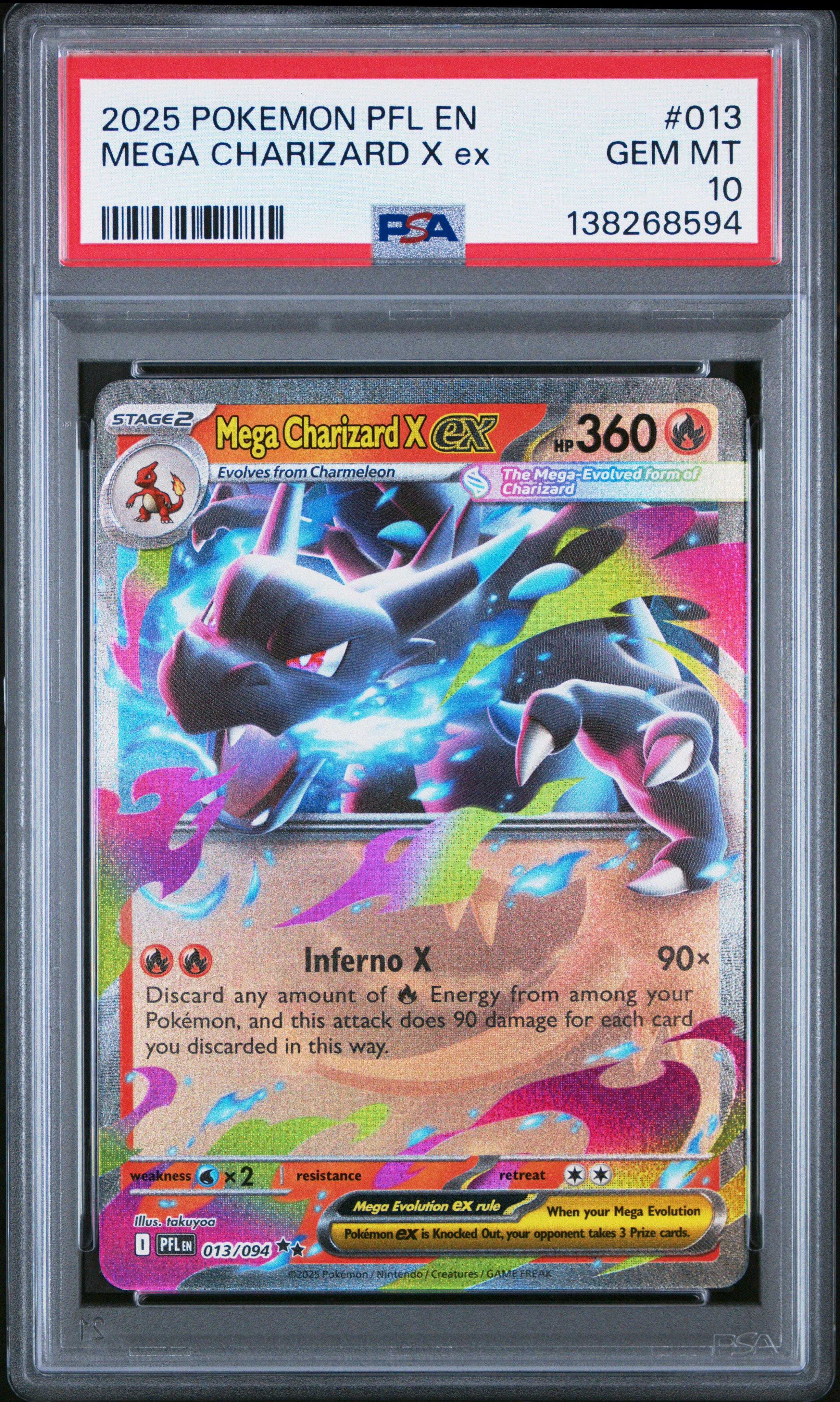 2025 Pokemon Pfl En-phantasmal Flames 013 Mega Charizard X Ex PSA