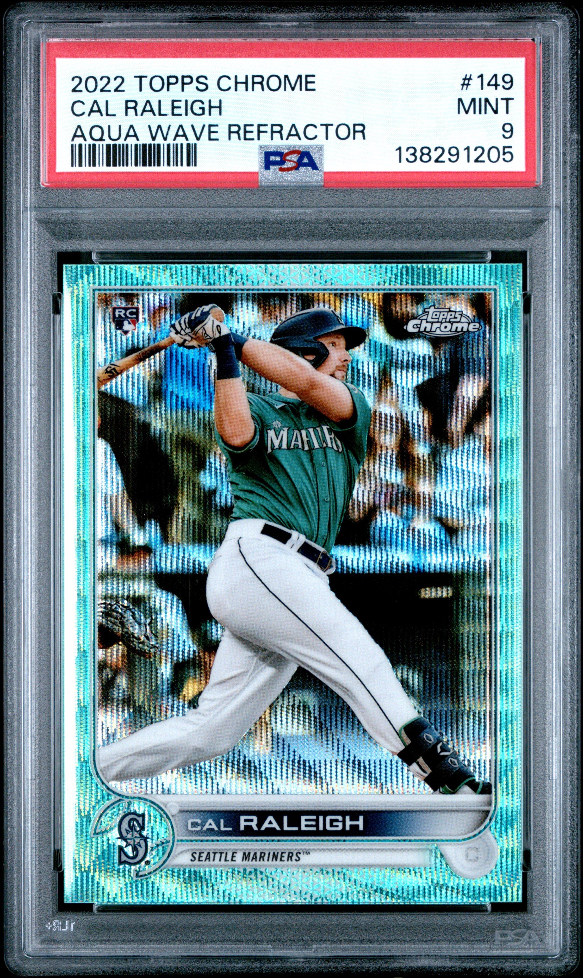 2022 Topps Chrome 149 Cal Raleigh Aqua Wave Refractor PSA 9 Graded