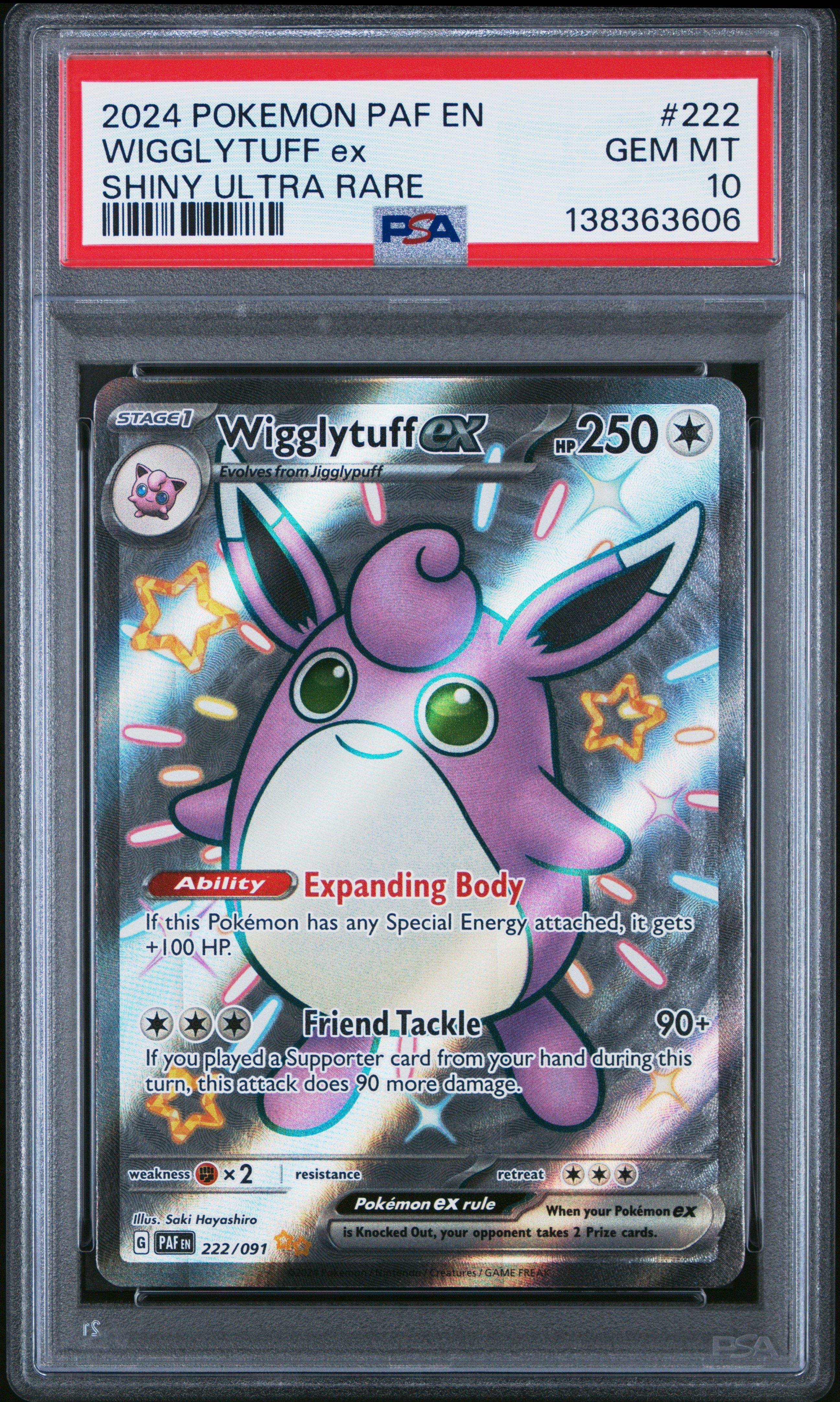 2024 Pokemon Paf En-paldean Fates 222 Wigglytuff Ex Shiny Ultra Rare PSA 10