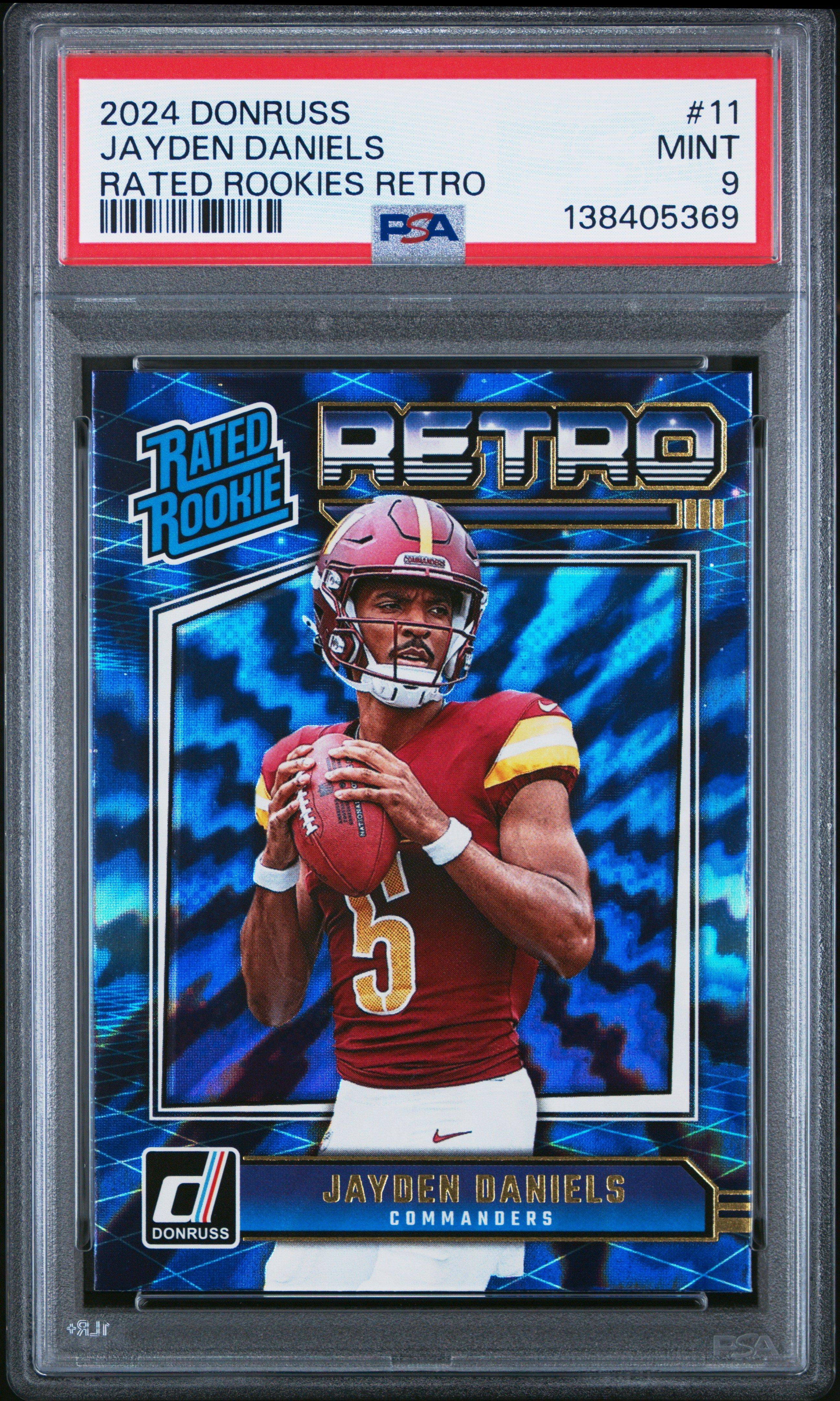 jayden daniels rookie card graded NFL 2024 Panini Donruss Football Throwback Jayden Daniels #43 [Rated Rookie]