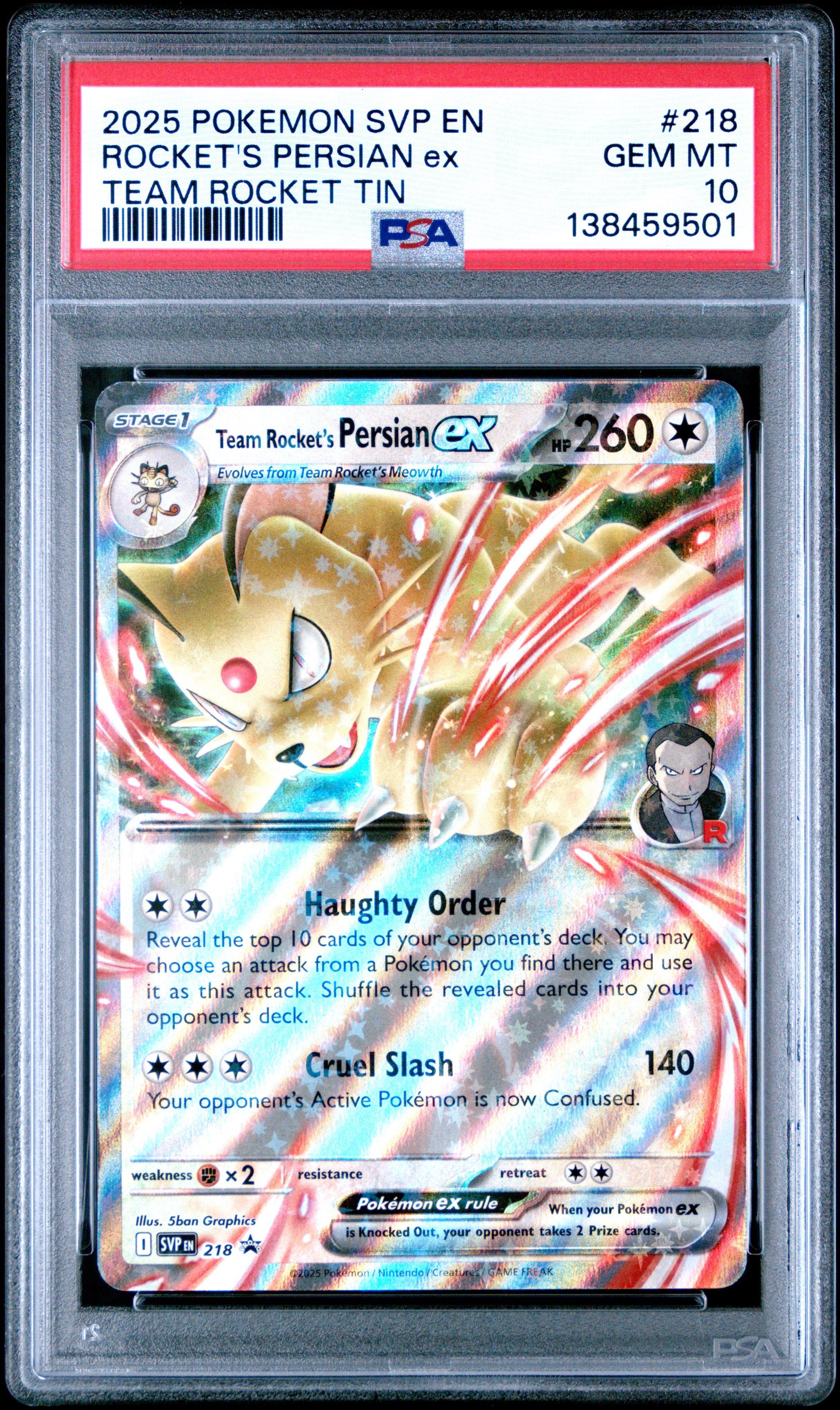 2025 Pokemon Svp En-sv Black Star Promo 218 Team Rocket's Persian Ex Team  Rocket Tin PSA 10 Graded Card | GameStop