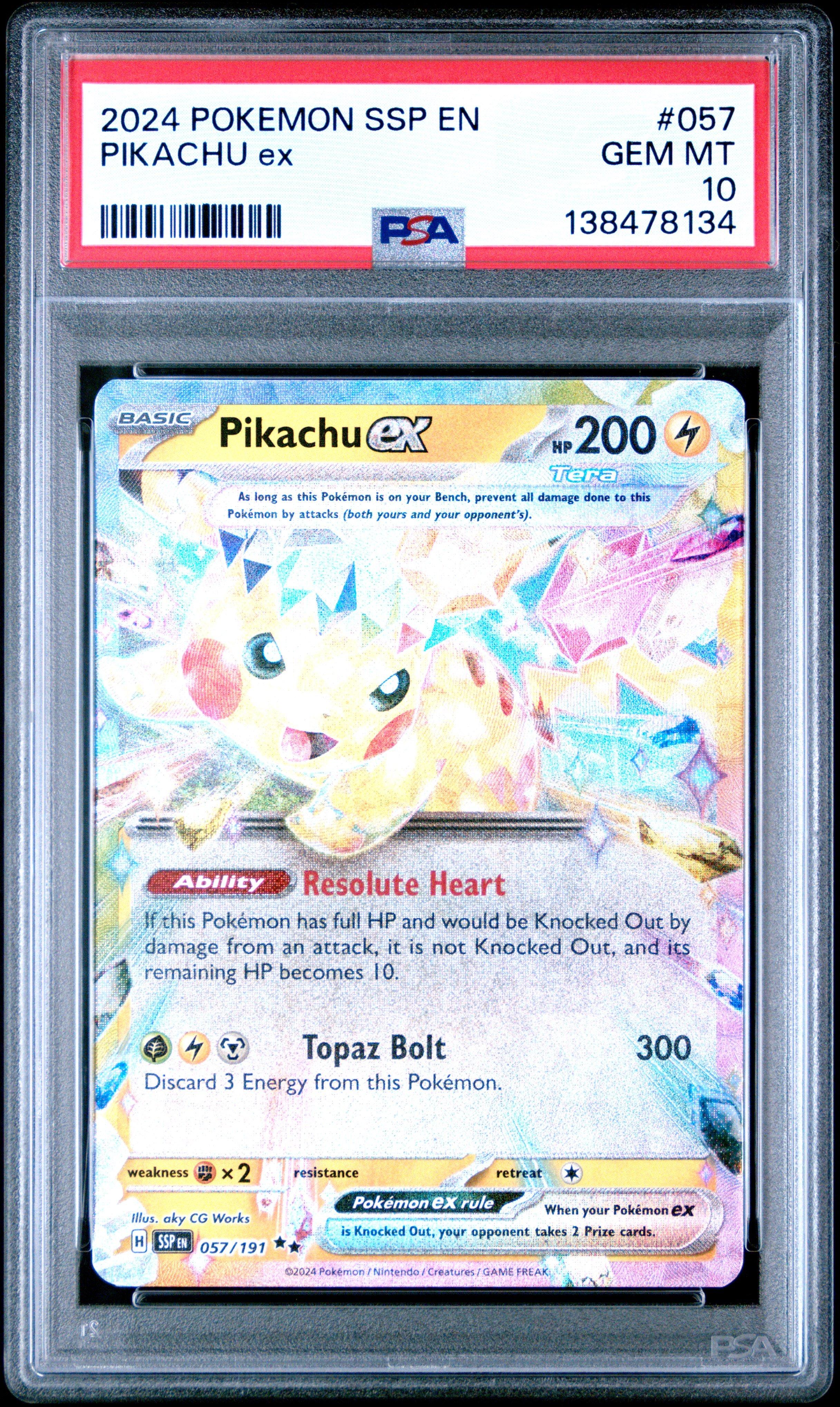 2024 Pokemon Ssp En-surging Sparks 057 Pikachu Ex PSA 10 Graded
