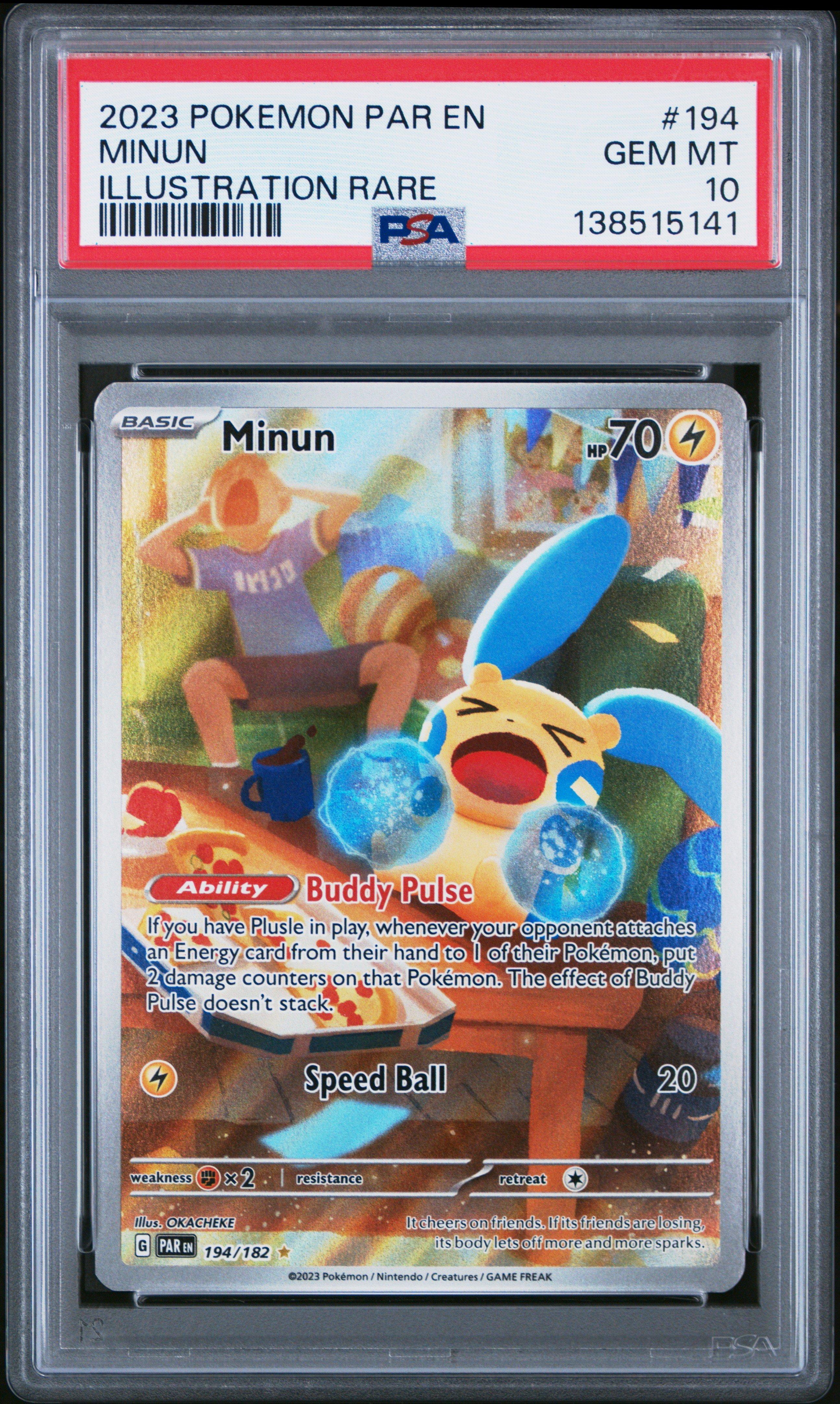 2023 Pokemon Par En-paradox Rift 194 Minun Illustration Rare PSA