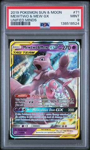 2019 Pokemon Sun & Moon Unified Minds 71 Mewtwo & Mew Gx PSA 9