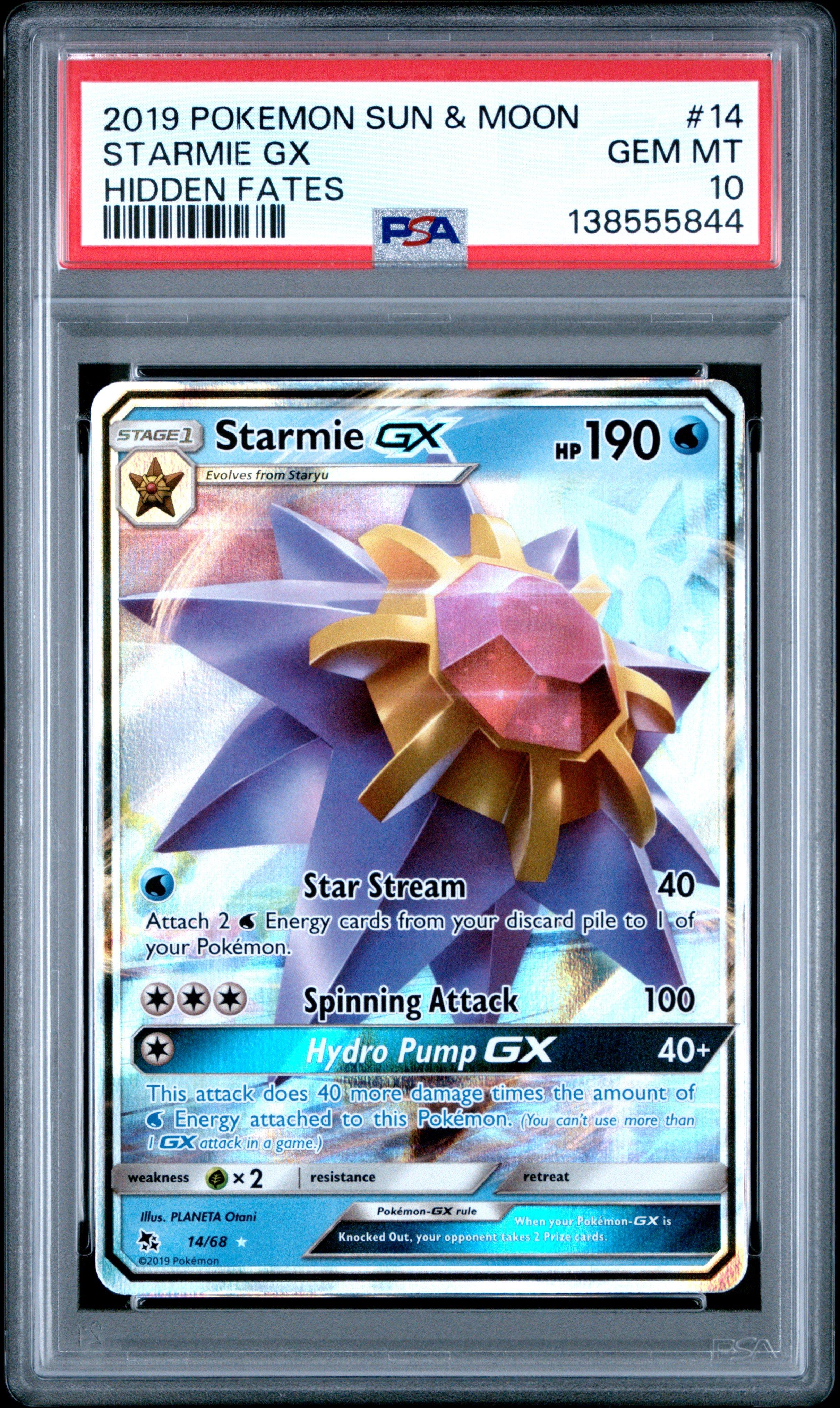 2019 Pokemon Sun & Moon Hidden Fates 14 Starmie Gx PSA 10 Graded