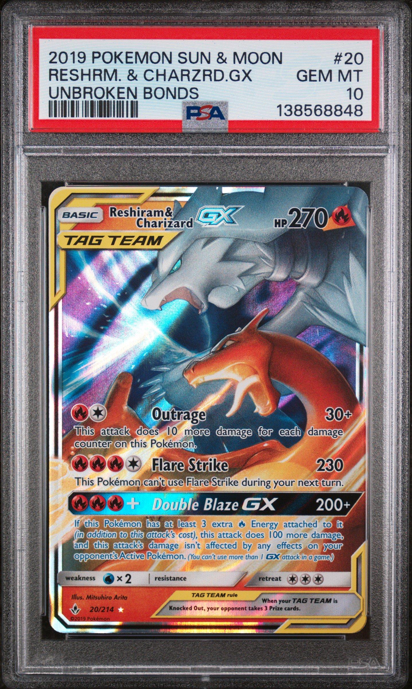 2019 Pokemon Sun & Moon Unbroken Bonds 20 Reshiram & Charizard Gx