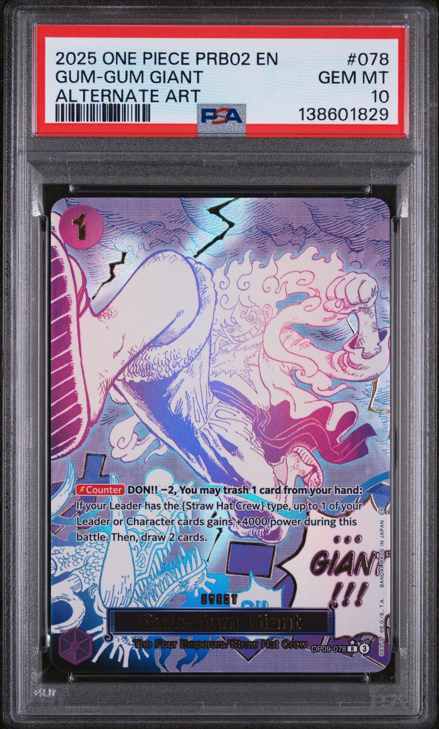 2025 One Piece Prb02-premium Booster -one Piece Card The Best- Vol.2 078 Gum-gum Giant Alternate Art PSA 10