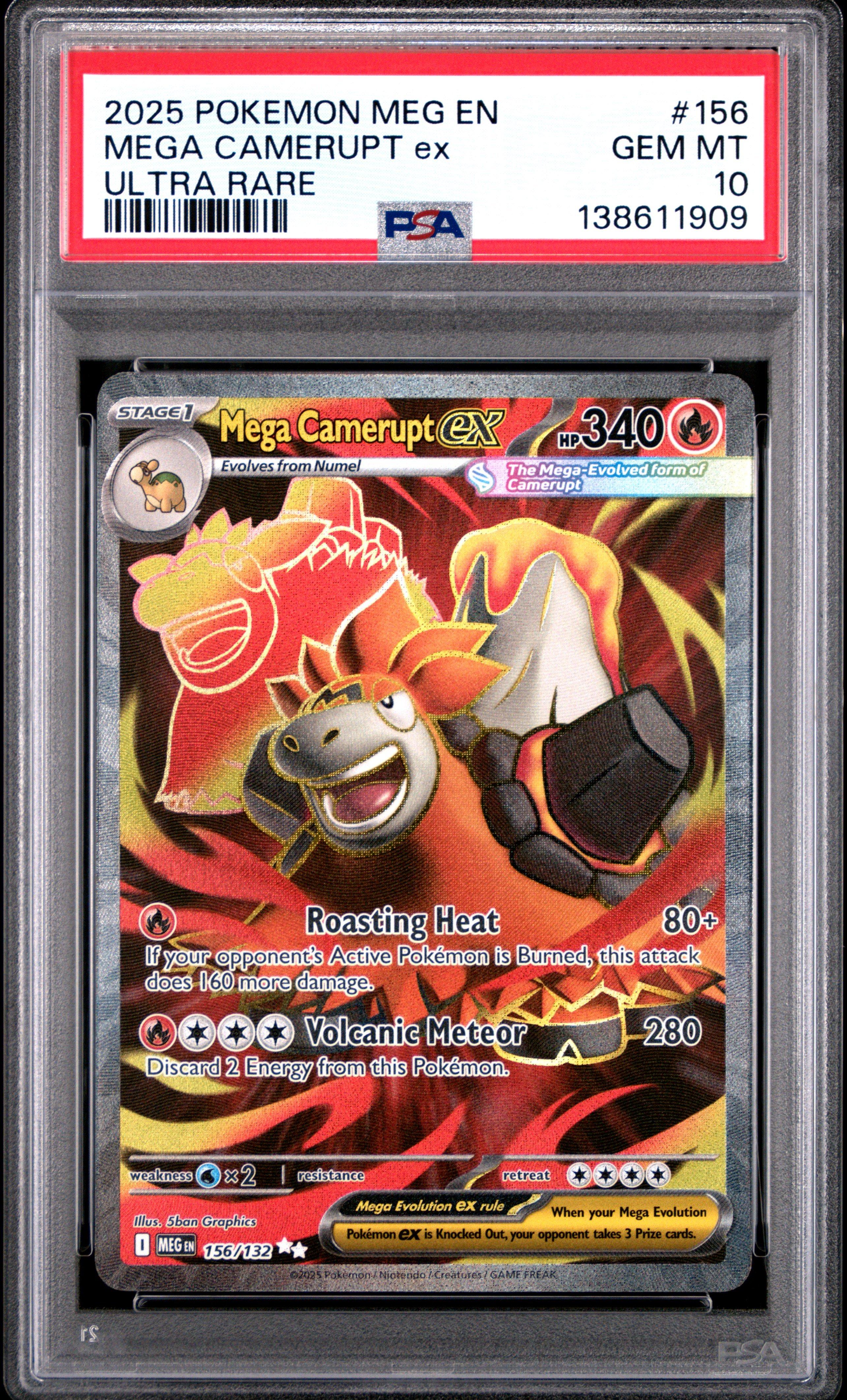 PSA10 Mega Camerupt 英語版 ポケモンカード　メガバクーダ 2025 Pokemon Meg En-mega Evolution 156 Mega Camerupt Ex Ultra Rare
