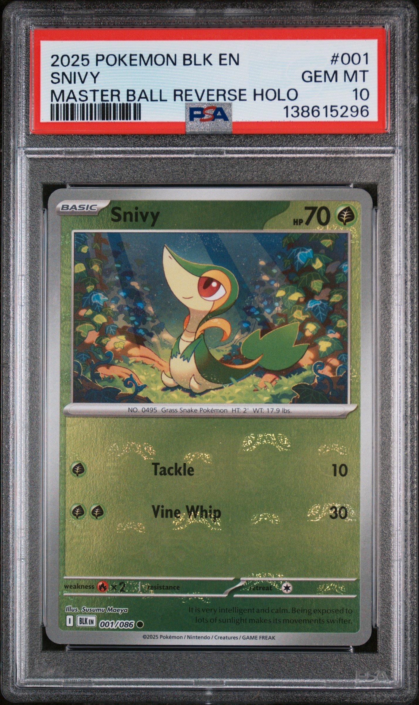 2025 Pokemon Blk En-black Bolt 001 Snivy Master Ball Reverse Holo