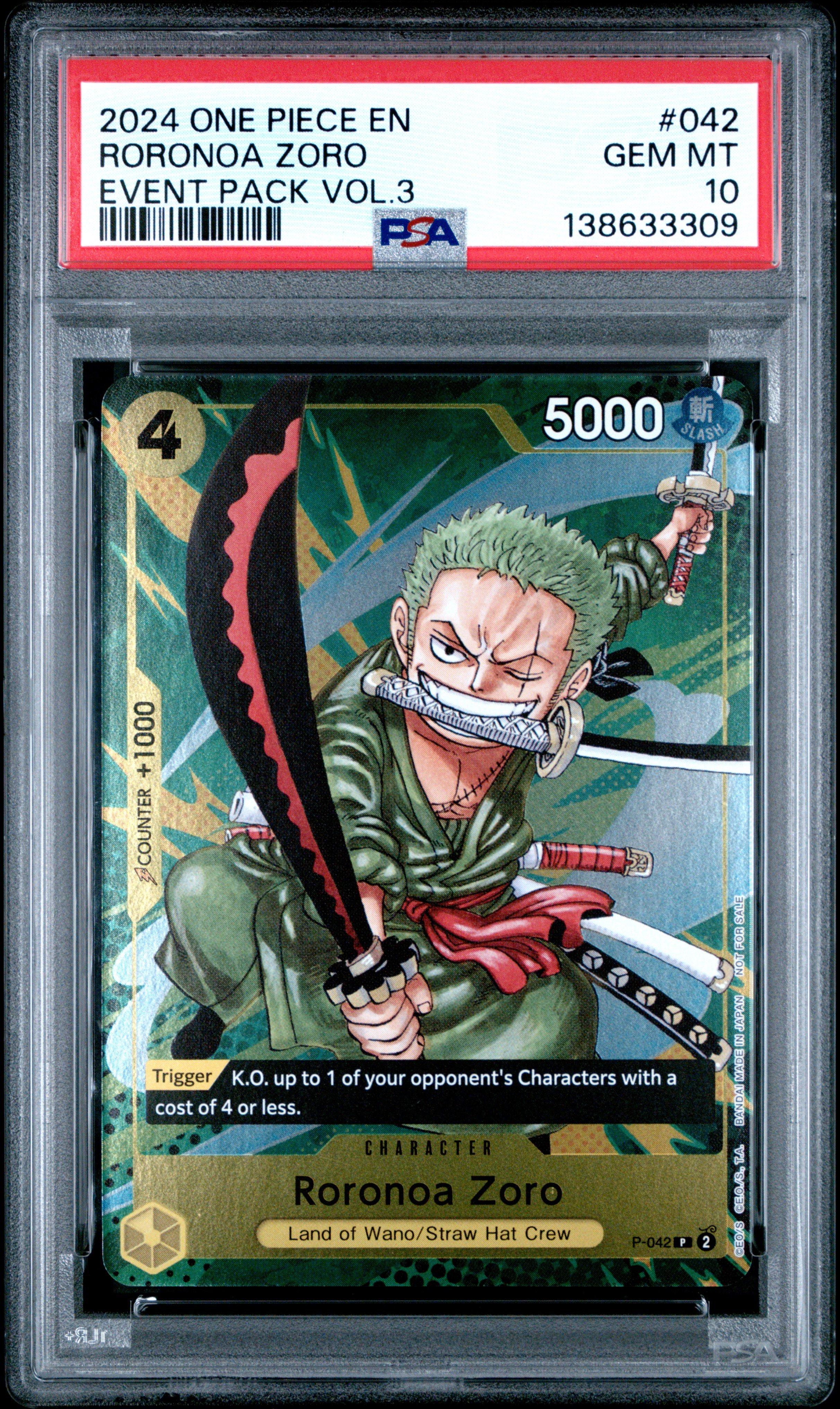 2024 One Piece Event Pack Vol.3 042 Roronoa Zoro PSA 10 Graded