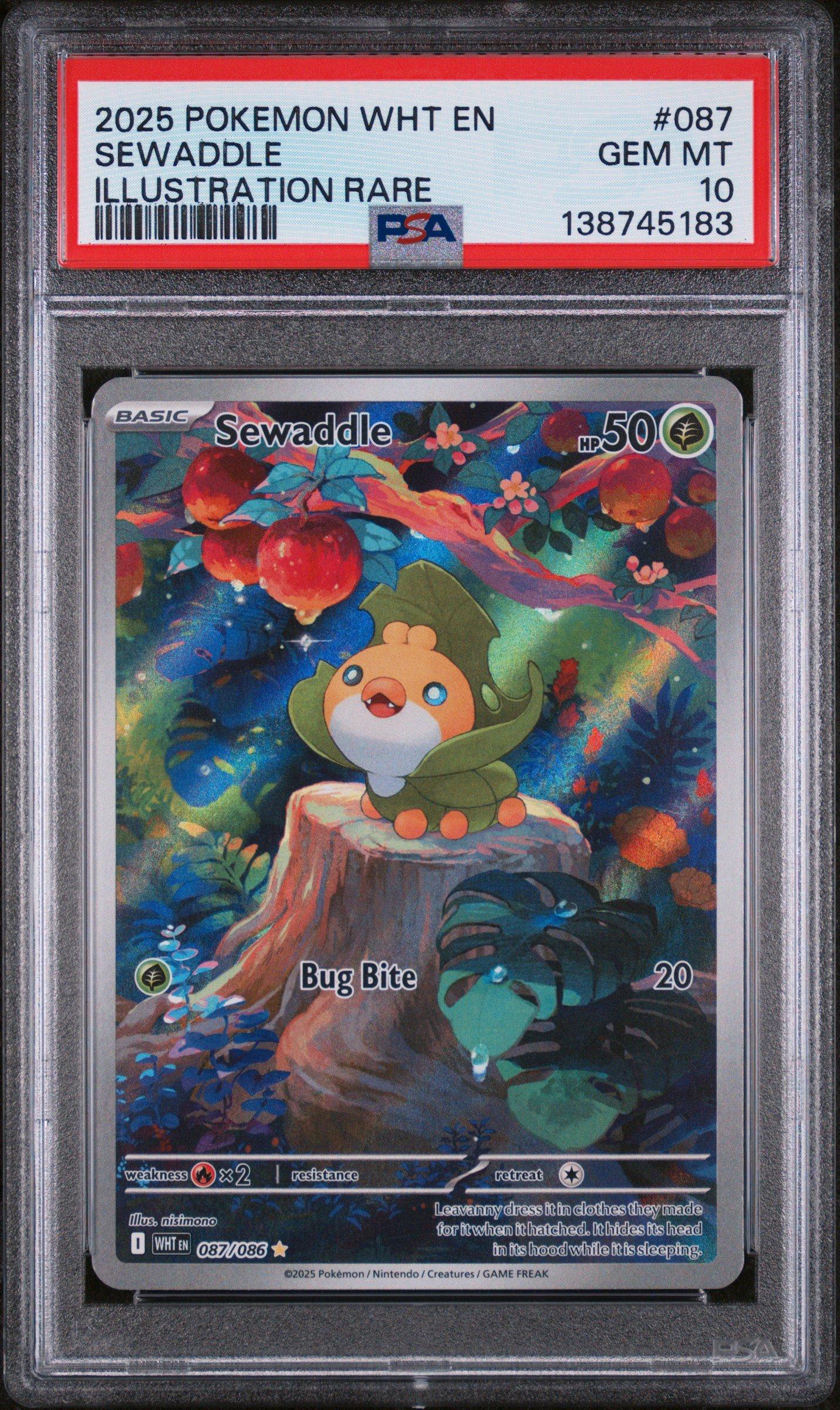 2025 Pokemon Wht En-white Flare 087 Sewaddle Illustration Rare PSA
