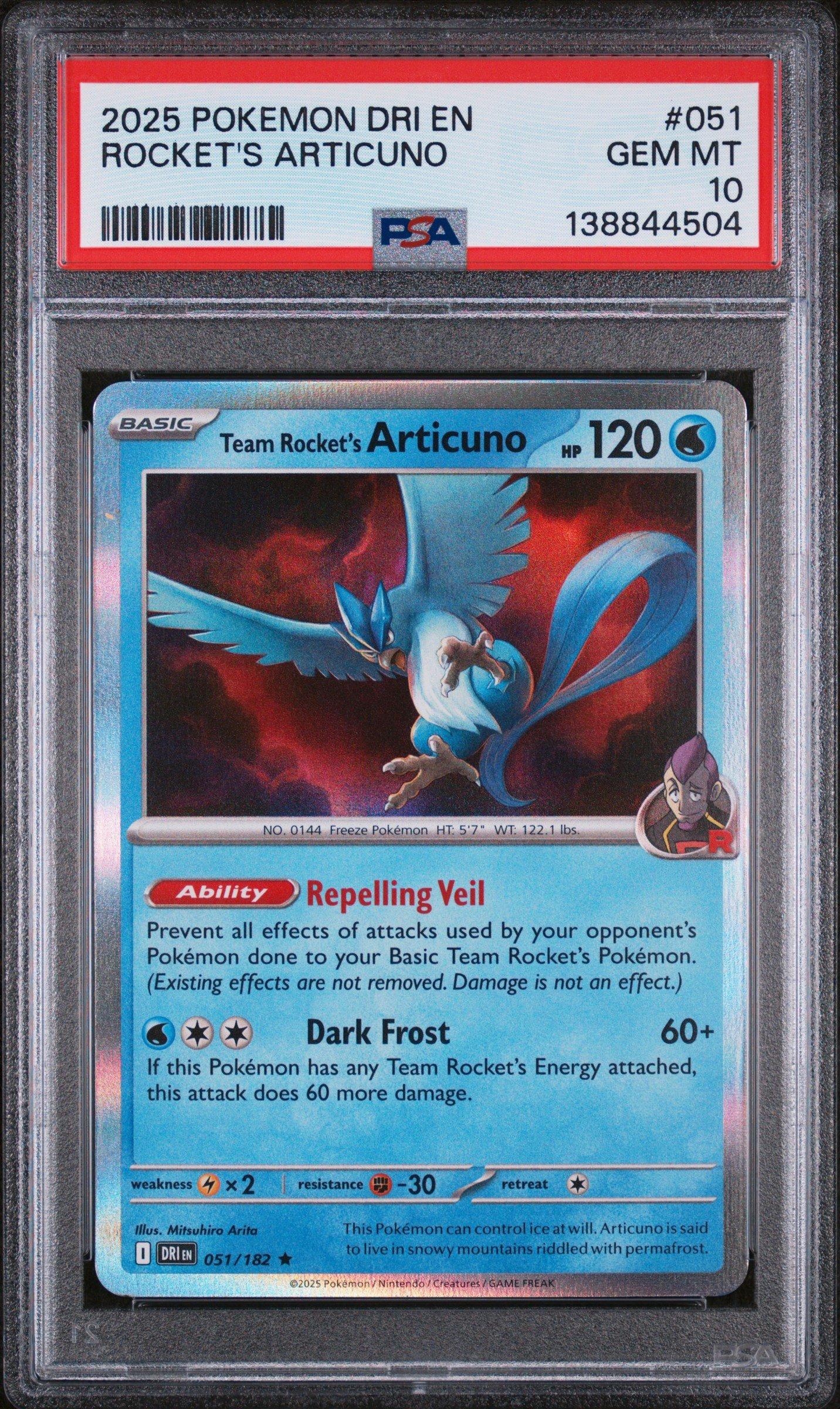 2025 Pokemon Dri En-destined Rivals 051 Team Rocket's Articuno PSA