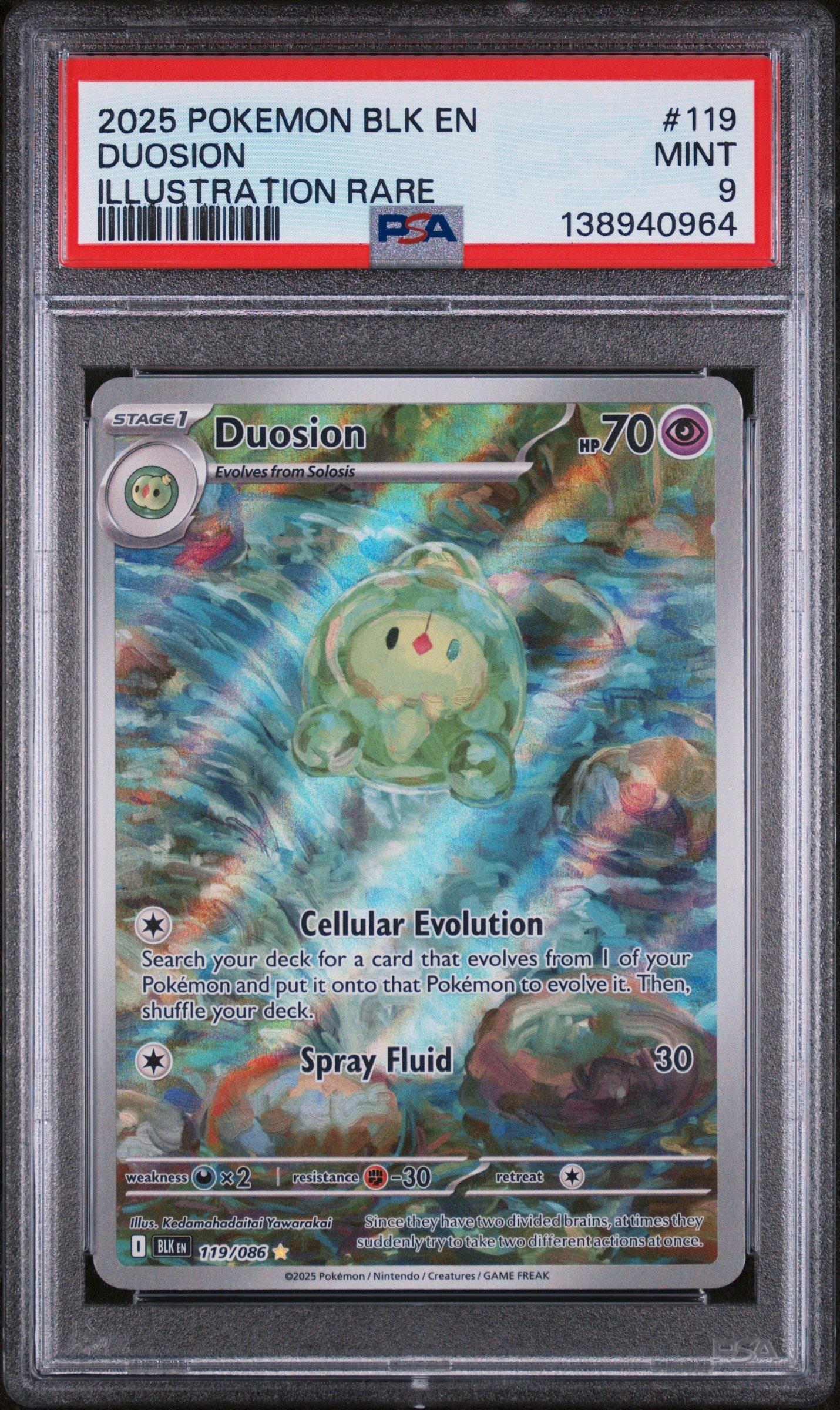 2025 Pokemon Blk En-black Bolt 119 Duosion Illustration Rare PSA 9