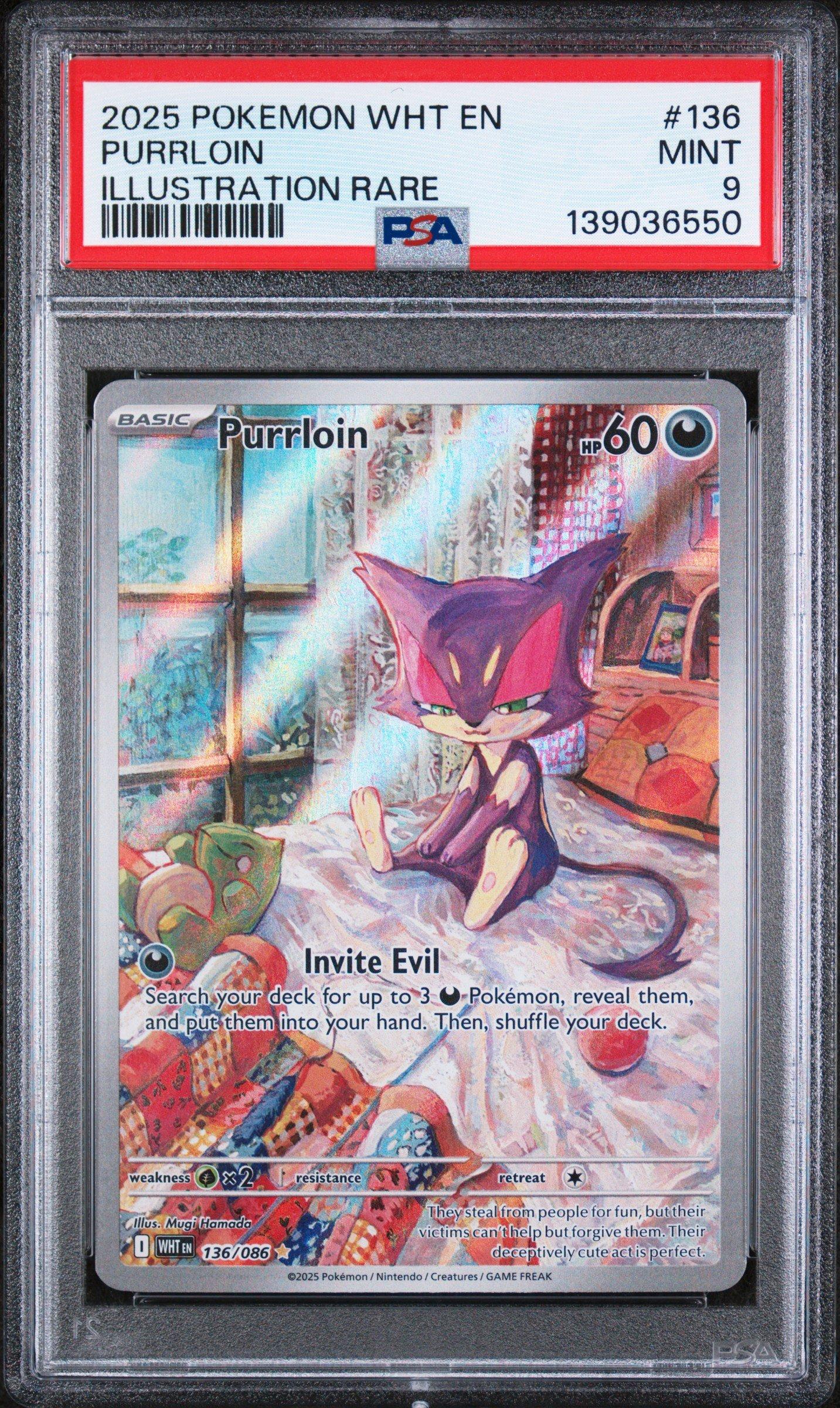 PSA9 まとめ売り 5枚 2025 Pokemon Wht En-white Flare 136 Purrloin Illustration Rare PSA