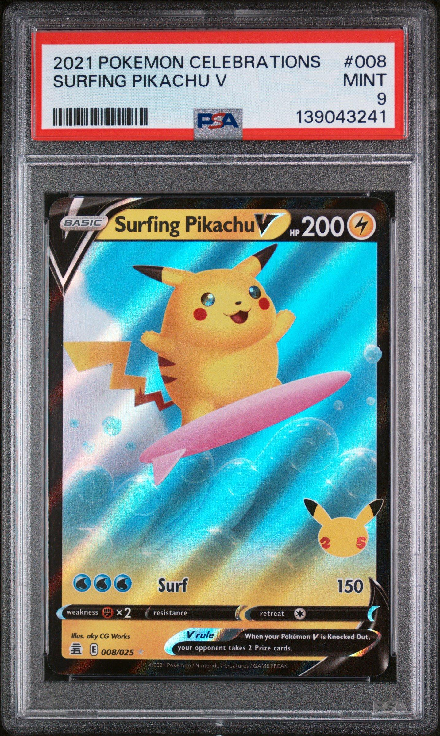 2021 Pokemon Celebrations 008 Surfing Pikachu V PSA 9 Graded Card