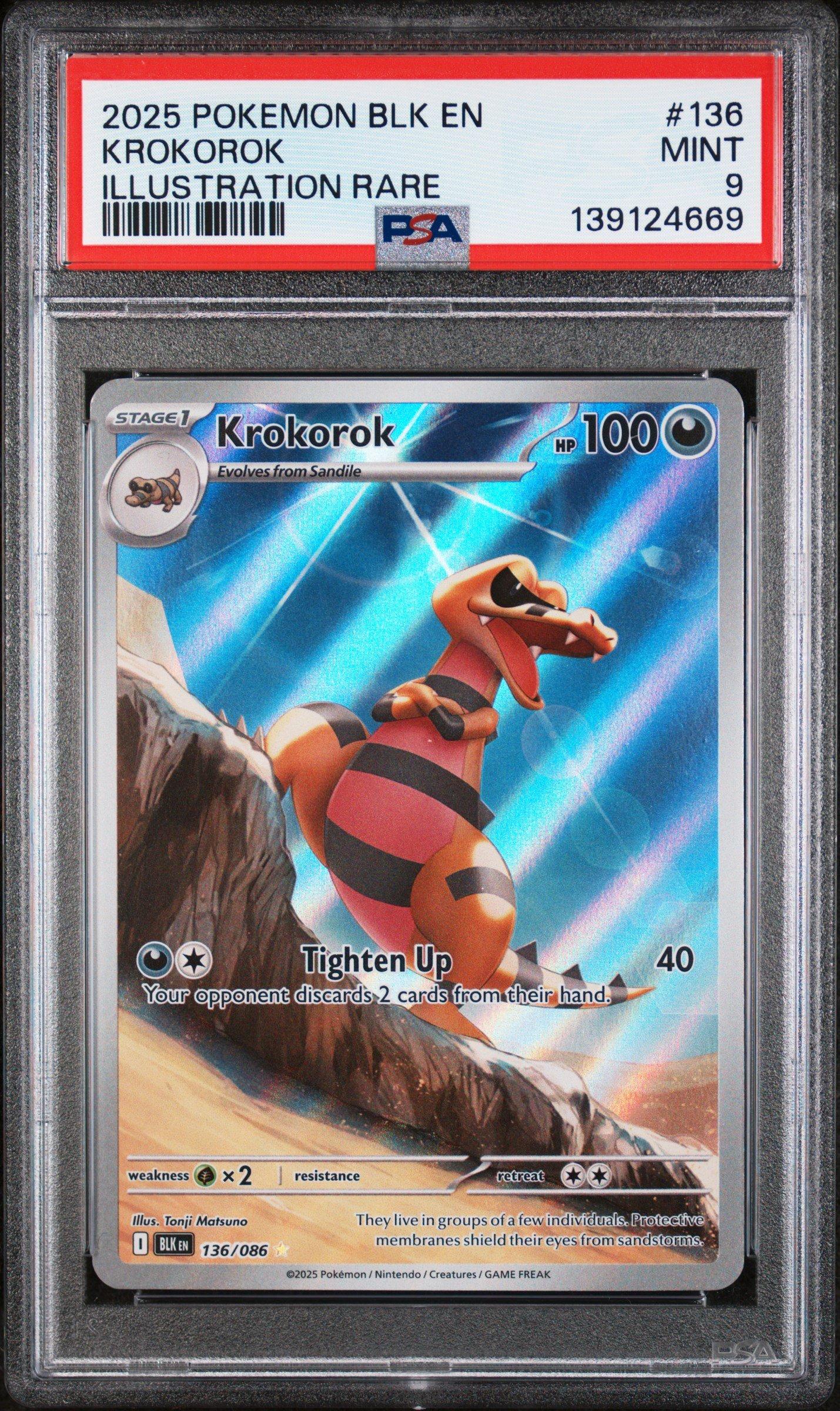 ⭐︎hrk⭐︎ 2025 Pokemon Blk En-black Bolt 136 Krokorok Illustration Rare PSA