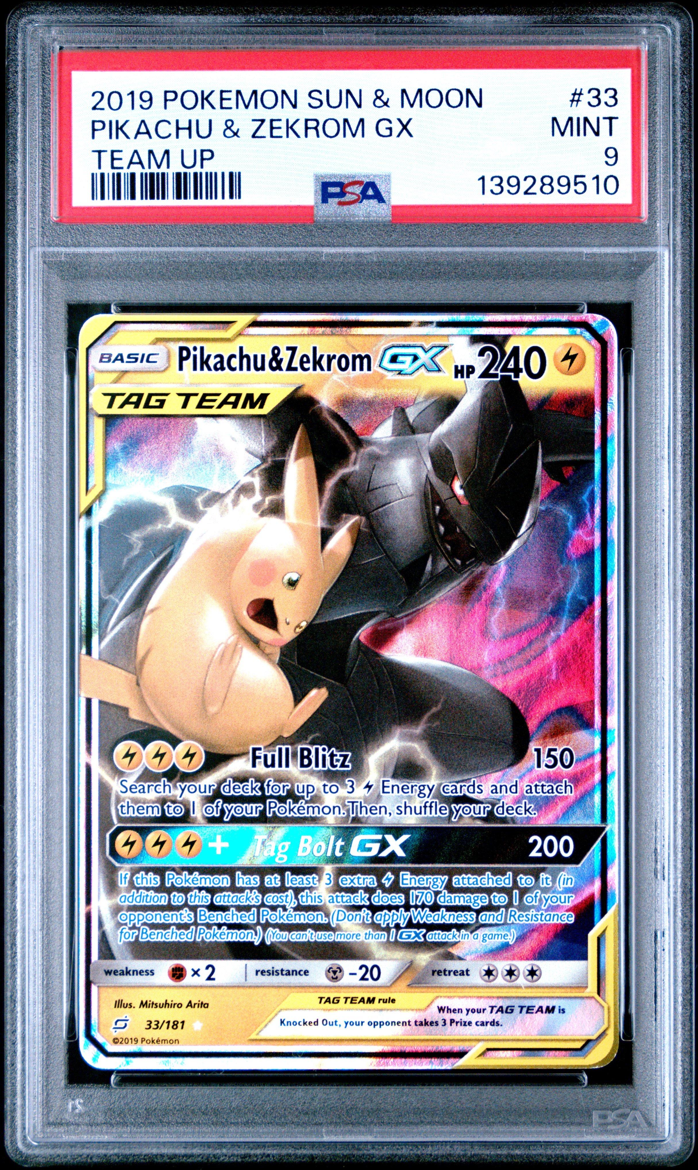 2019 Pokemon Sun & Moon Team Up 33 Pikachu & Zekrom Gx PSA 9