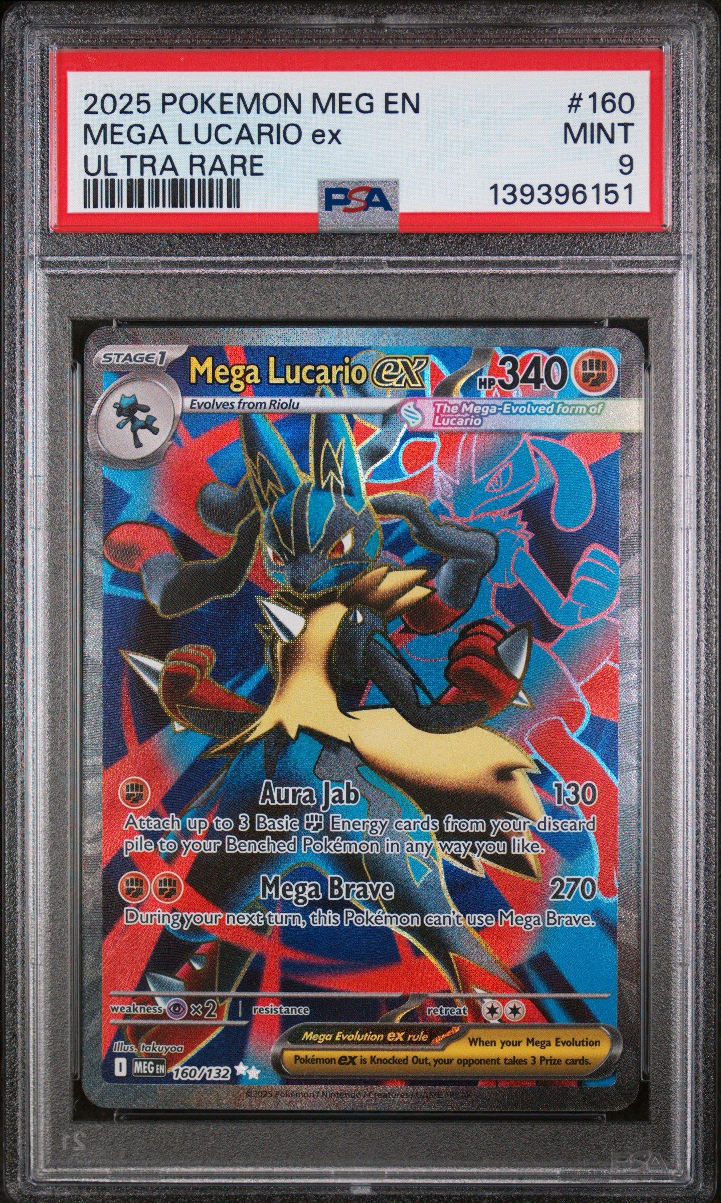 2025 Pokemon Meg En-mega Evolution 160 Mega Lucario Ex Ultra Rare PSA 9