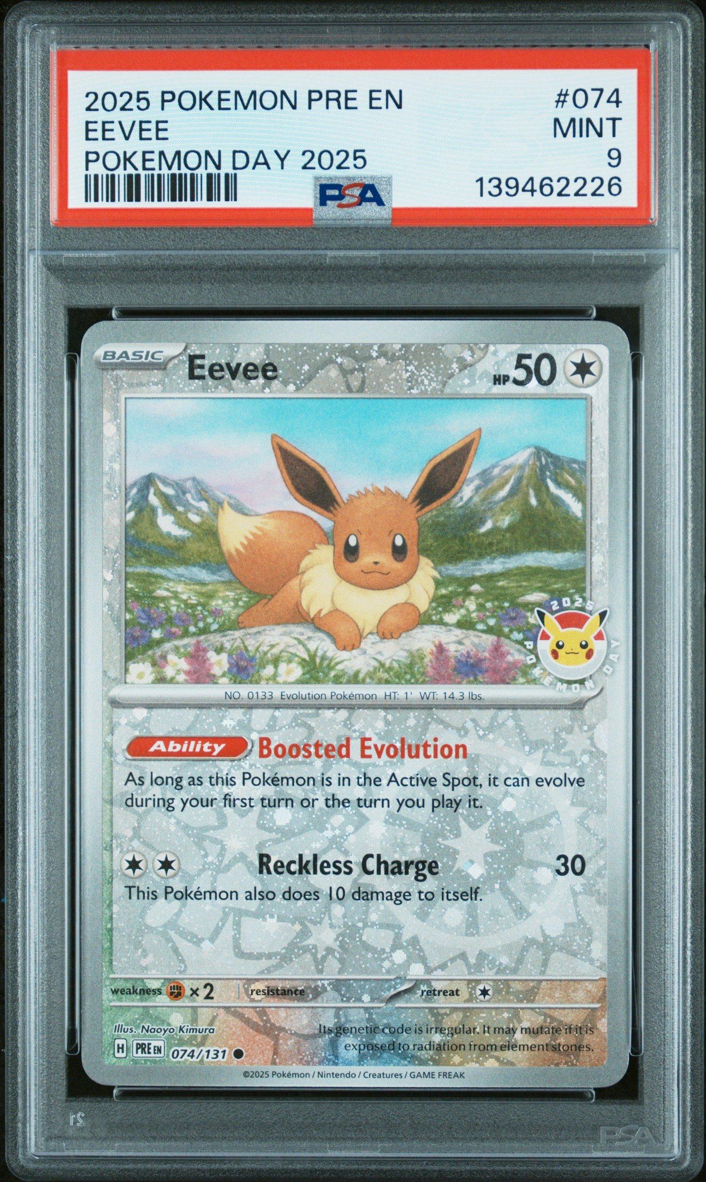 2025 Pokemon Pre En-prismatic Evolutions 074 Eevee Pokemon Day 2025 PSA 9