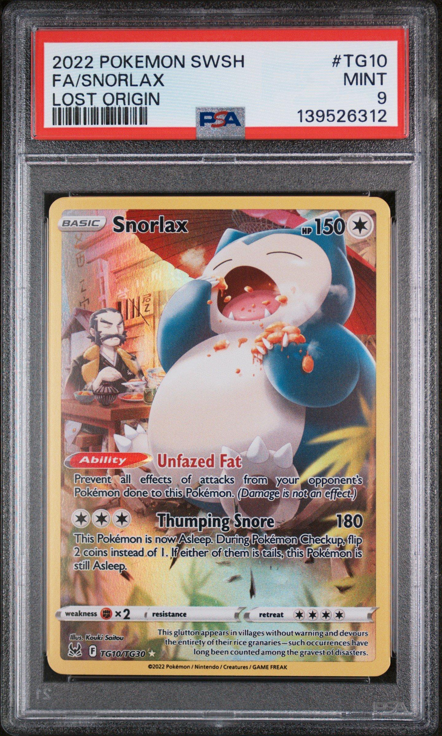 2022 Pokemon Sword & Shield Lost Origin Tg10 Full Art/snorlax PSA