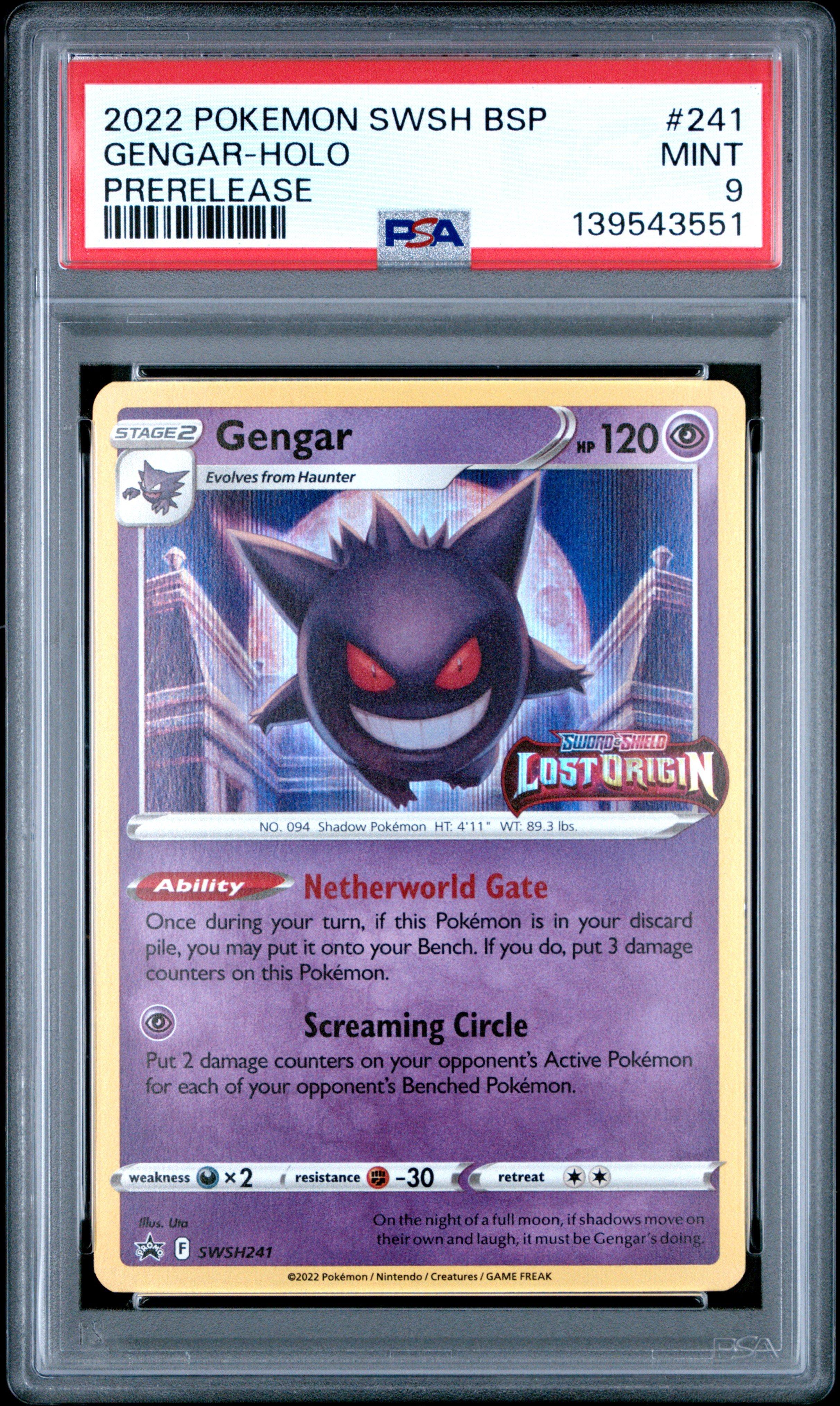 2022 Pokemon Swsh Black Star Promo 241 Gengar-holo Prerelease PSA