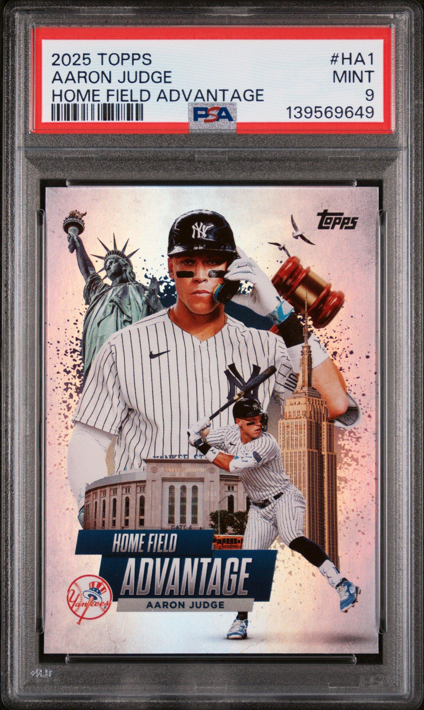 how rare are home field advantage cards 2025 Topps Ha1 Aaron Judge PSA 9 Graded Card Are home field advantage case