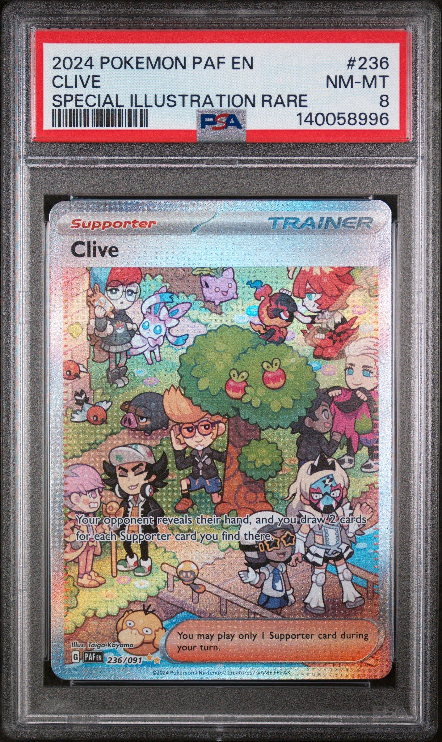 clive pokemon card 2024 Pokemon Paf En-paldean Fates 236 Clive Special Illustration Rare PSA 8  Graded Card