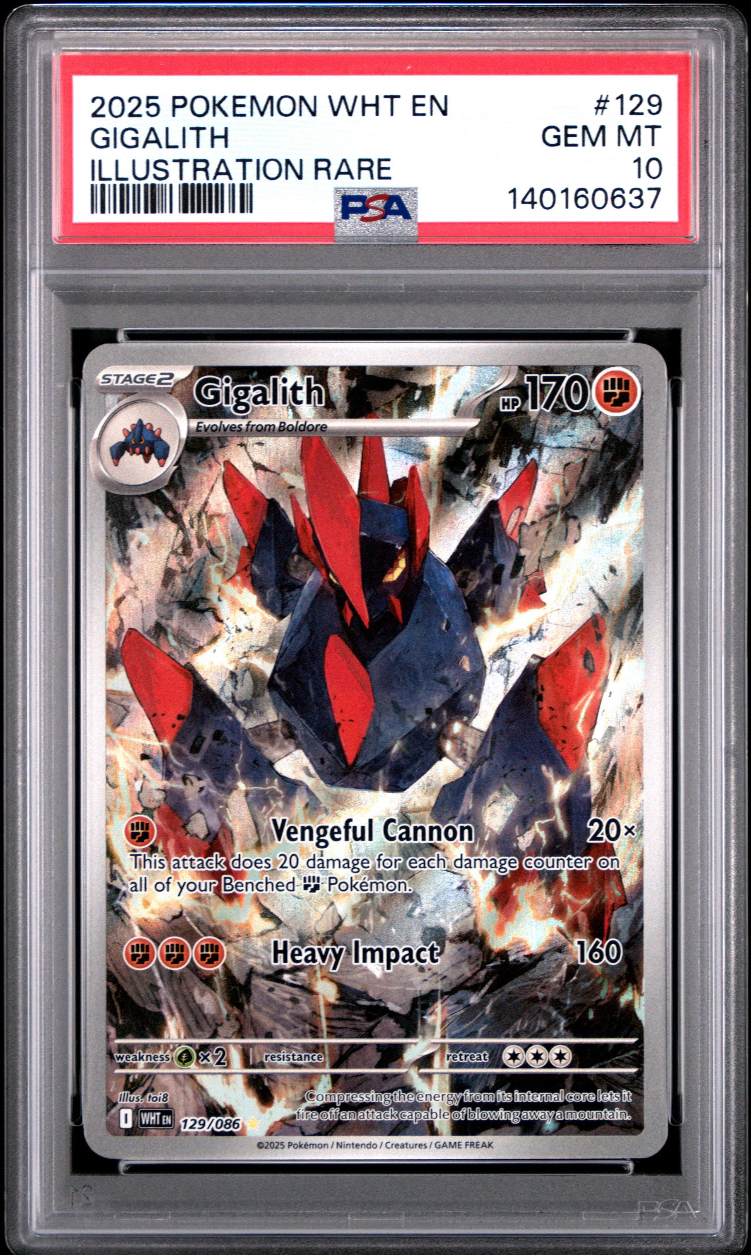gigalith pokemon card value RarityIllustration Rare Hit Points170 HP Fighting Revenge Cannon (20x) This attack does 20 damage for each damage counter on all of your Benched Fighting Pokmon. 2025 Pokemon Wht En-white Flare