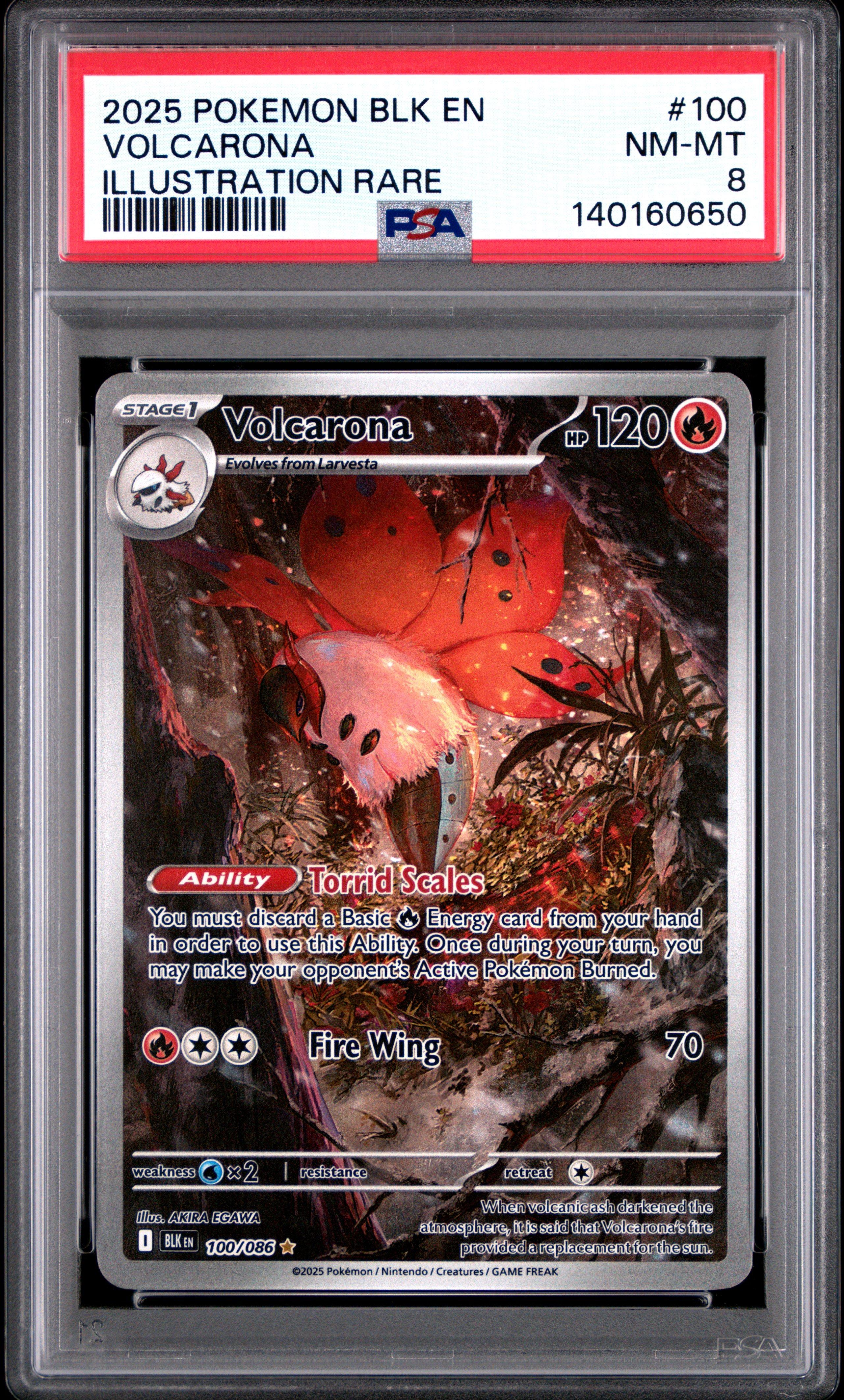 2025 Pokemon Blk En-black Bolt 100 Volcarona Illustration Rare PSA