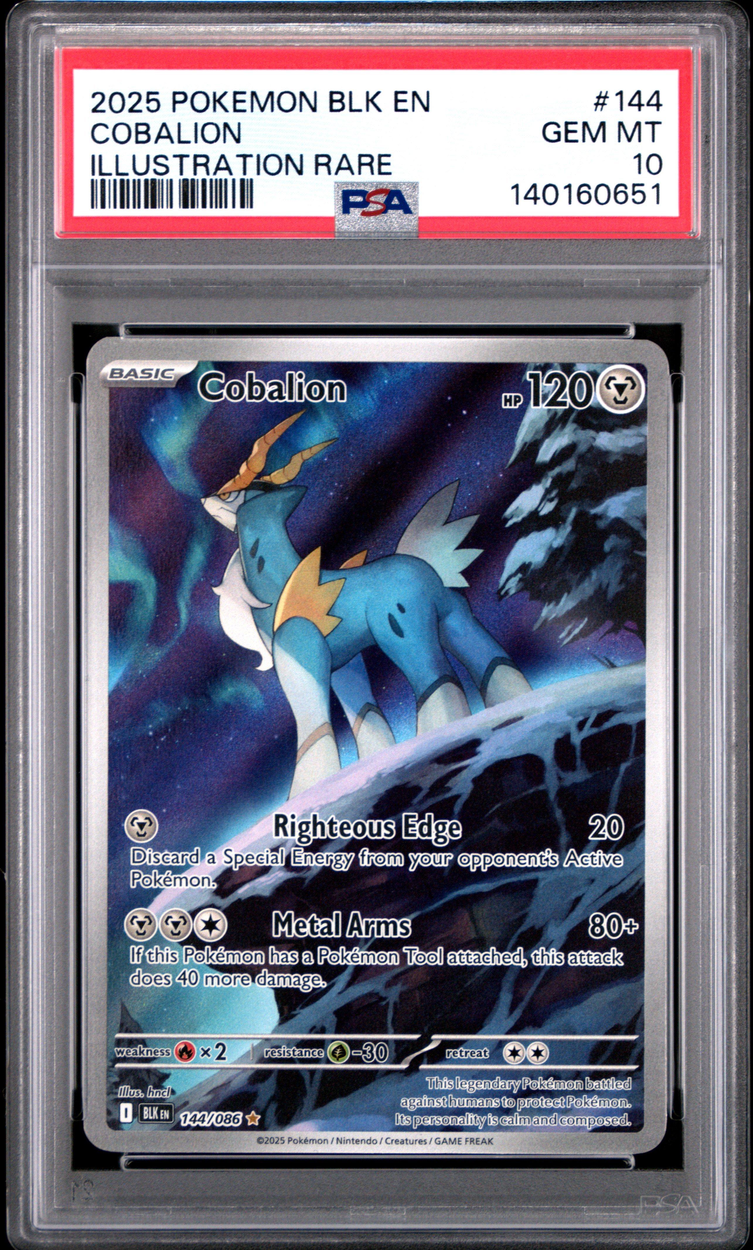 2025 Pokemon Blk En-black Bolt 144 Cobalion Illustration Rare PSA 10