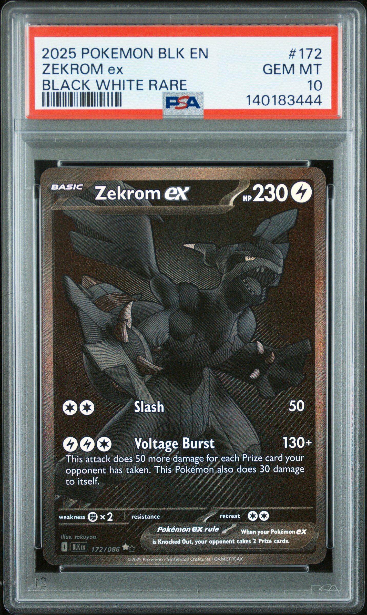 2025 Pokemon Blk En-black Bolt 172 Zekrom Ex Black White Rare PSA