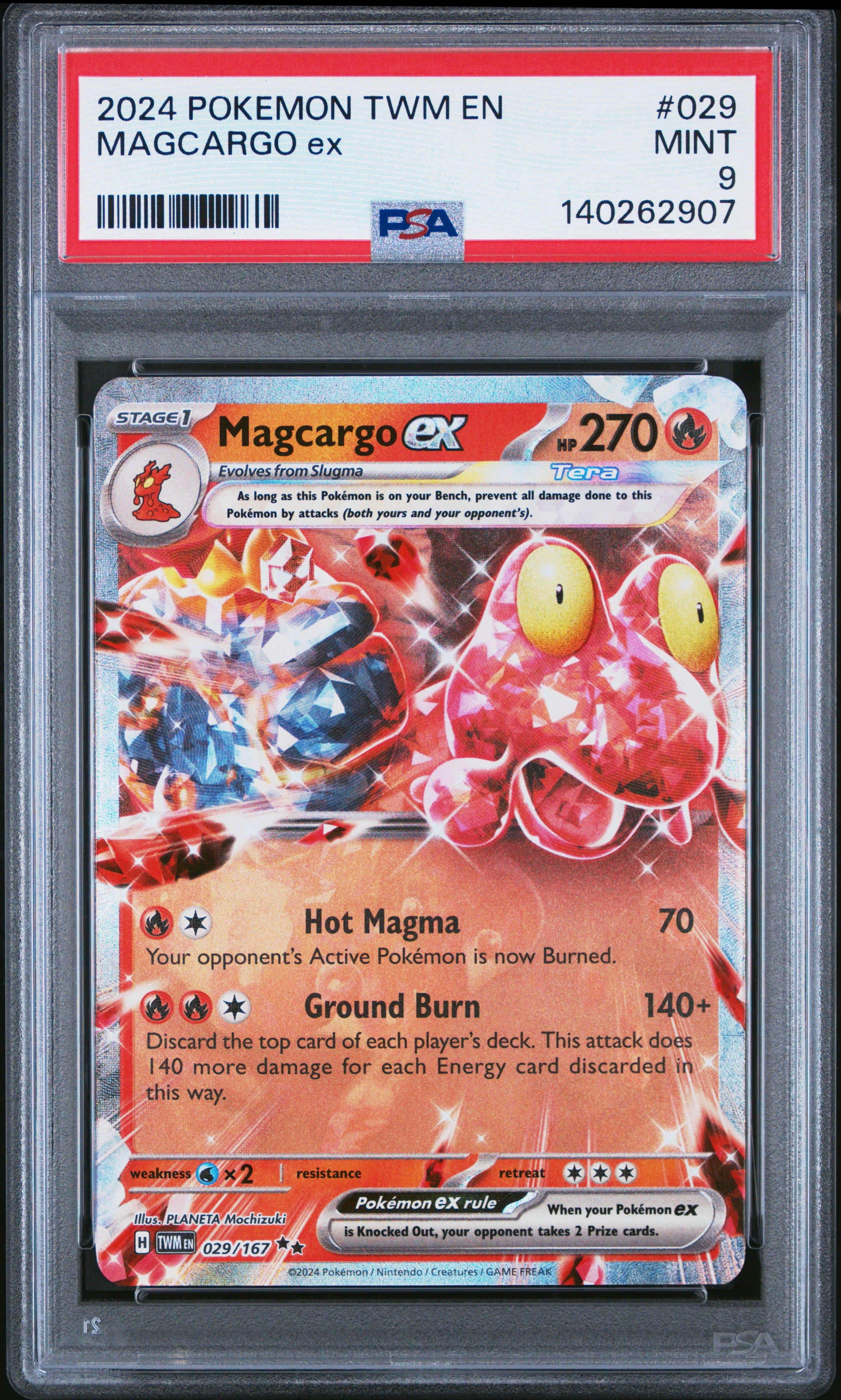 マグカルゴ　カードe ホロ　PSA 2024 Pokemon Twm En-twilight Masquerade 029 Magcargo Ex PSA 9