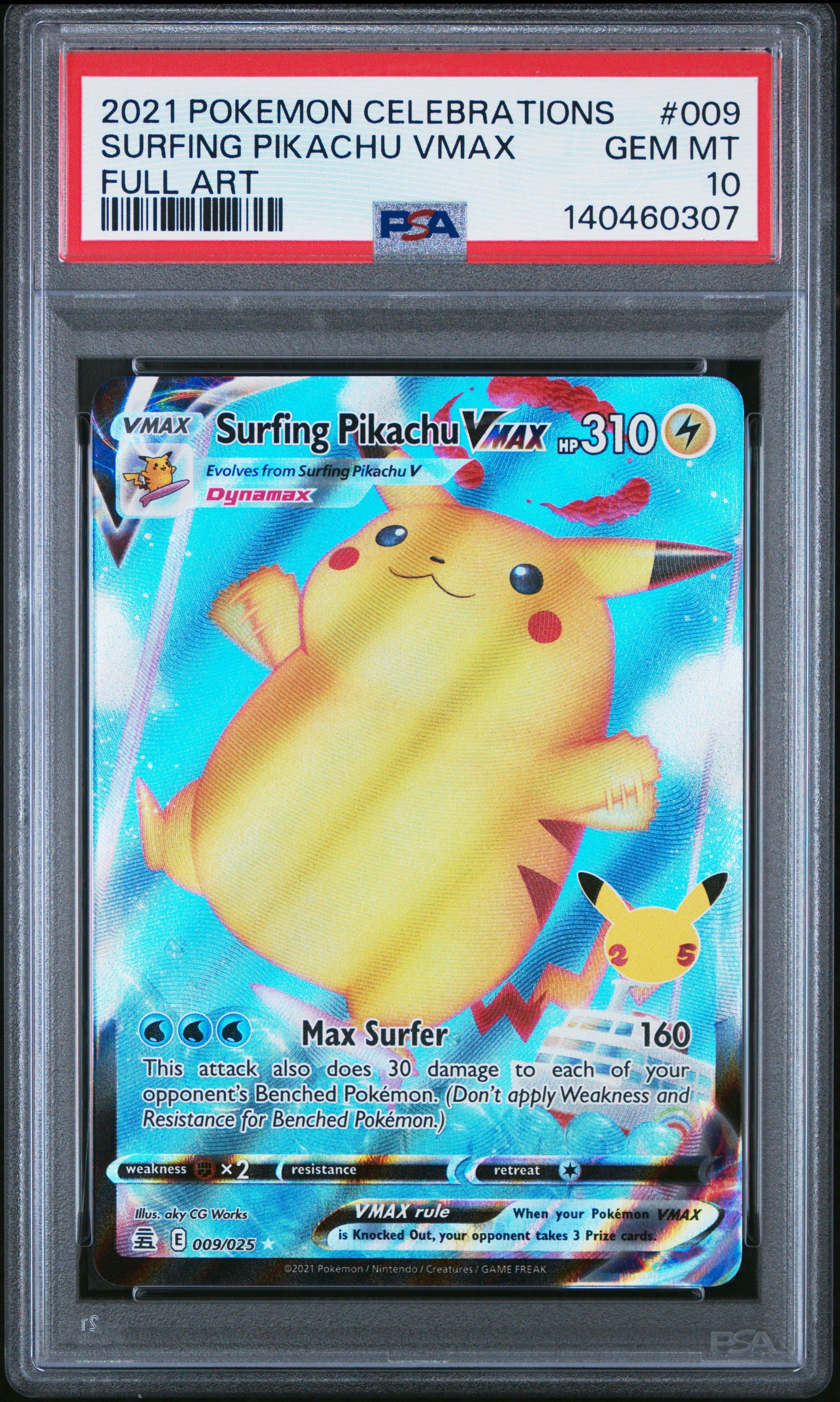 surfing pikachu vmax pokemon card 2021 Pokemon Celebrations 009 Full Art/surfing Pikachu Vmax PSA 10