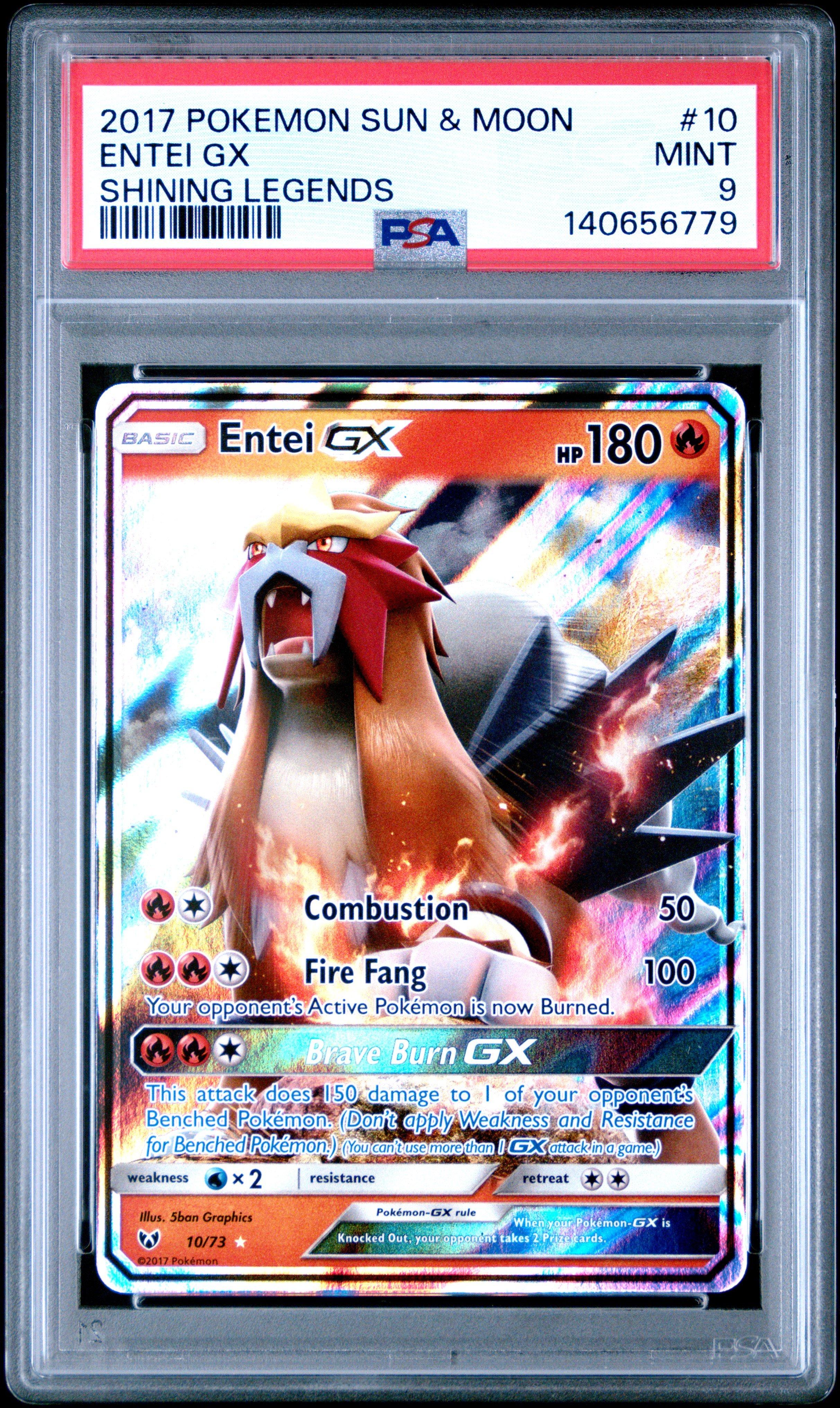 2017 Pokemon Sun & Moon Shining Legends 10 Entei Gx PSA 9