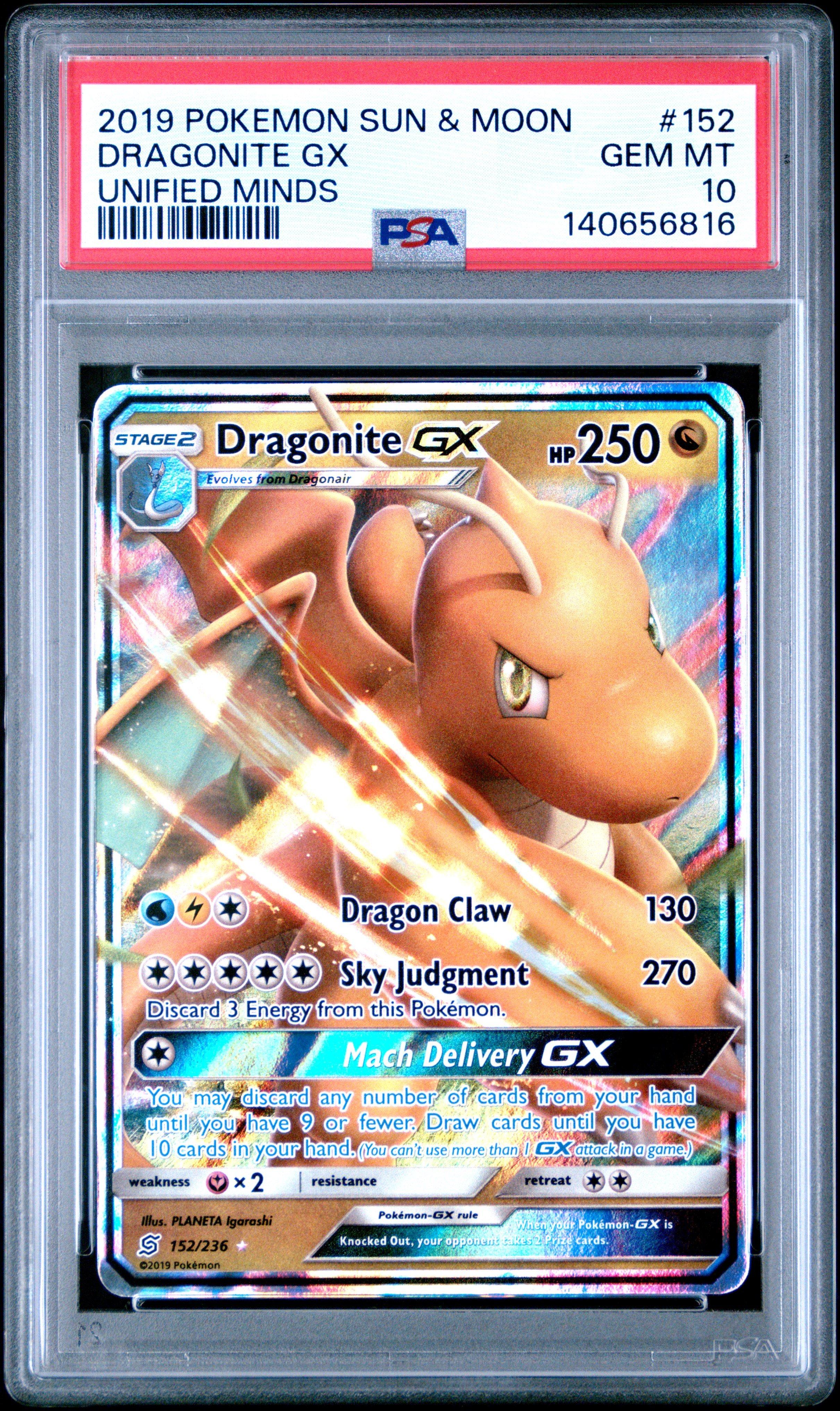 2019 Pokemon Sun & Moon Unified Minds 152 Dragonite Gx PSA 10