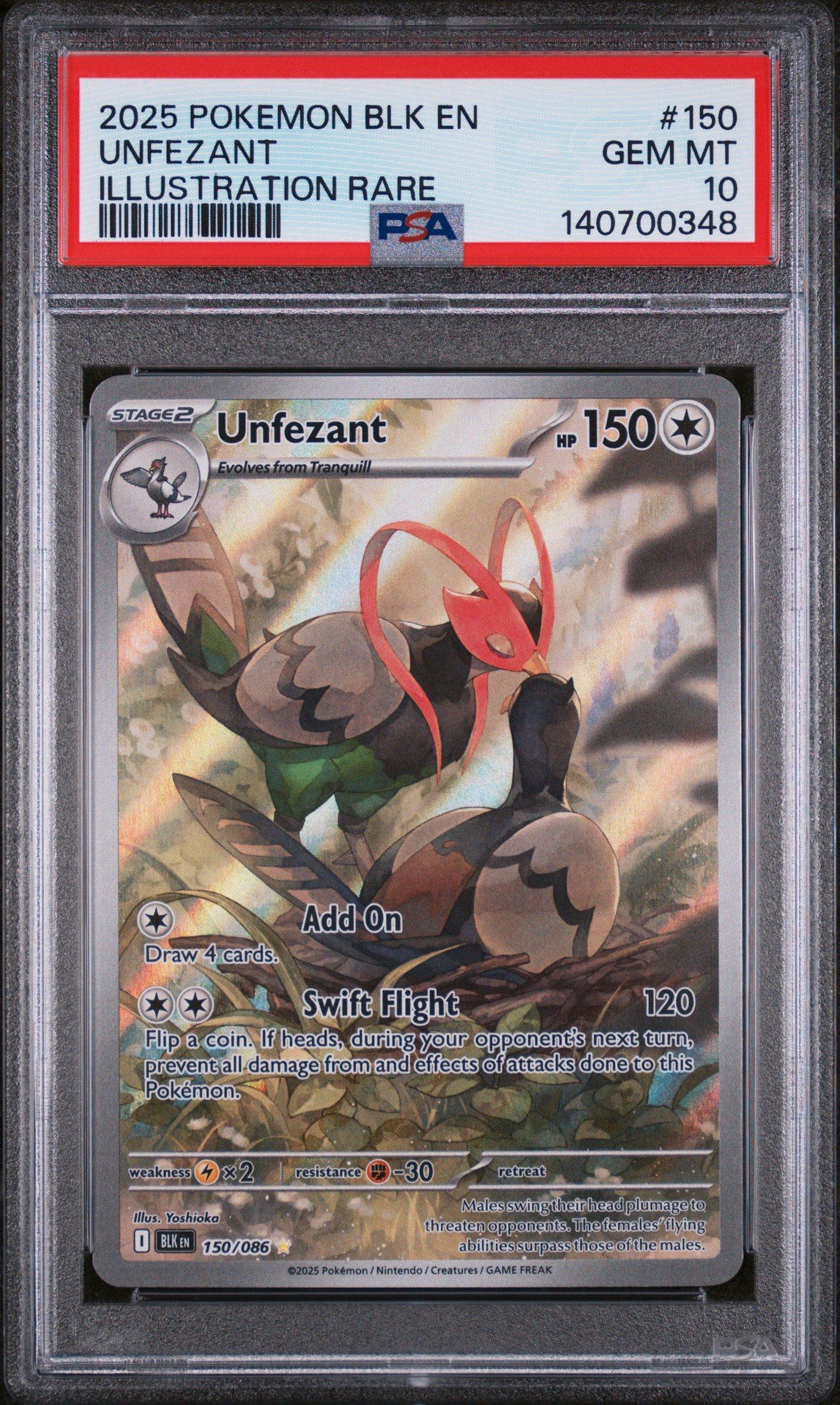 2025 Pokemon Blk En-black Bolt 150 Unfezant Illustration Rare PSA