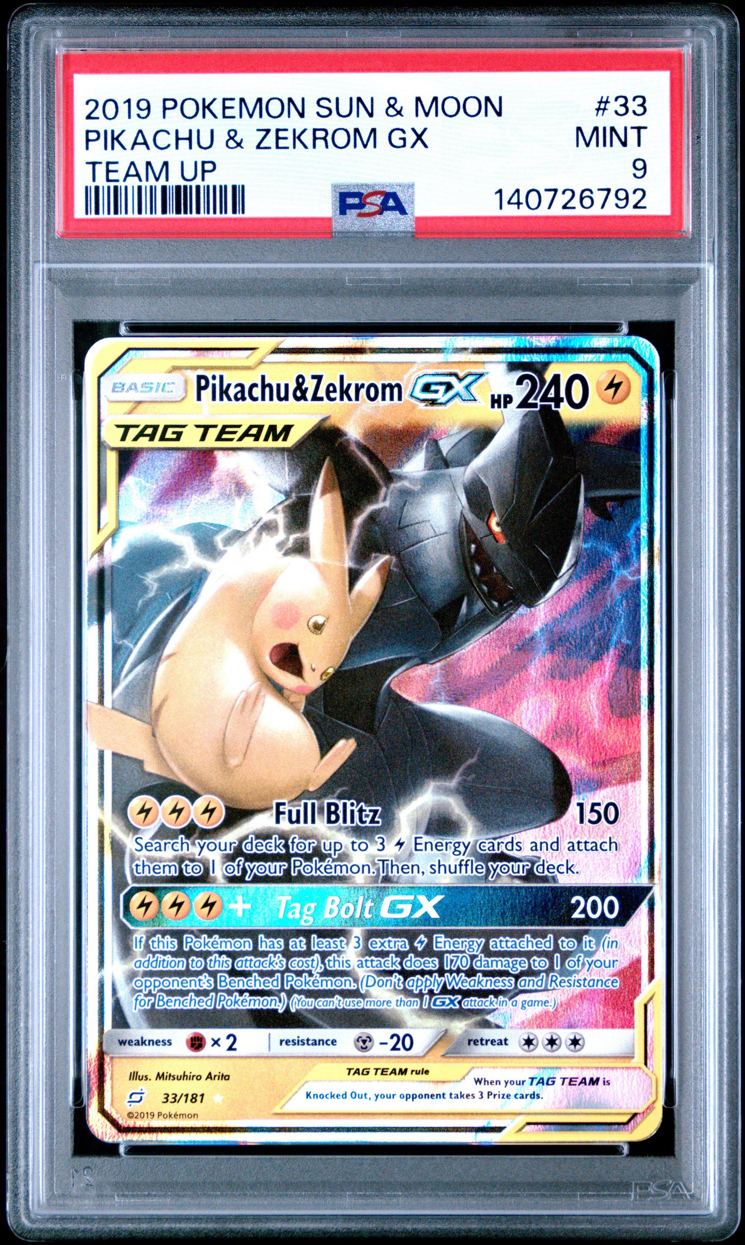 2019 Pokemon Sun & Moon Team Up 33 Pikachu & Zekrom Gx PSA 9