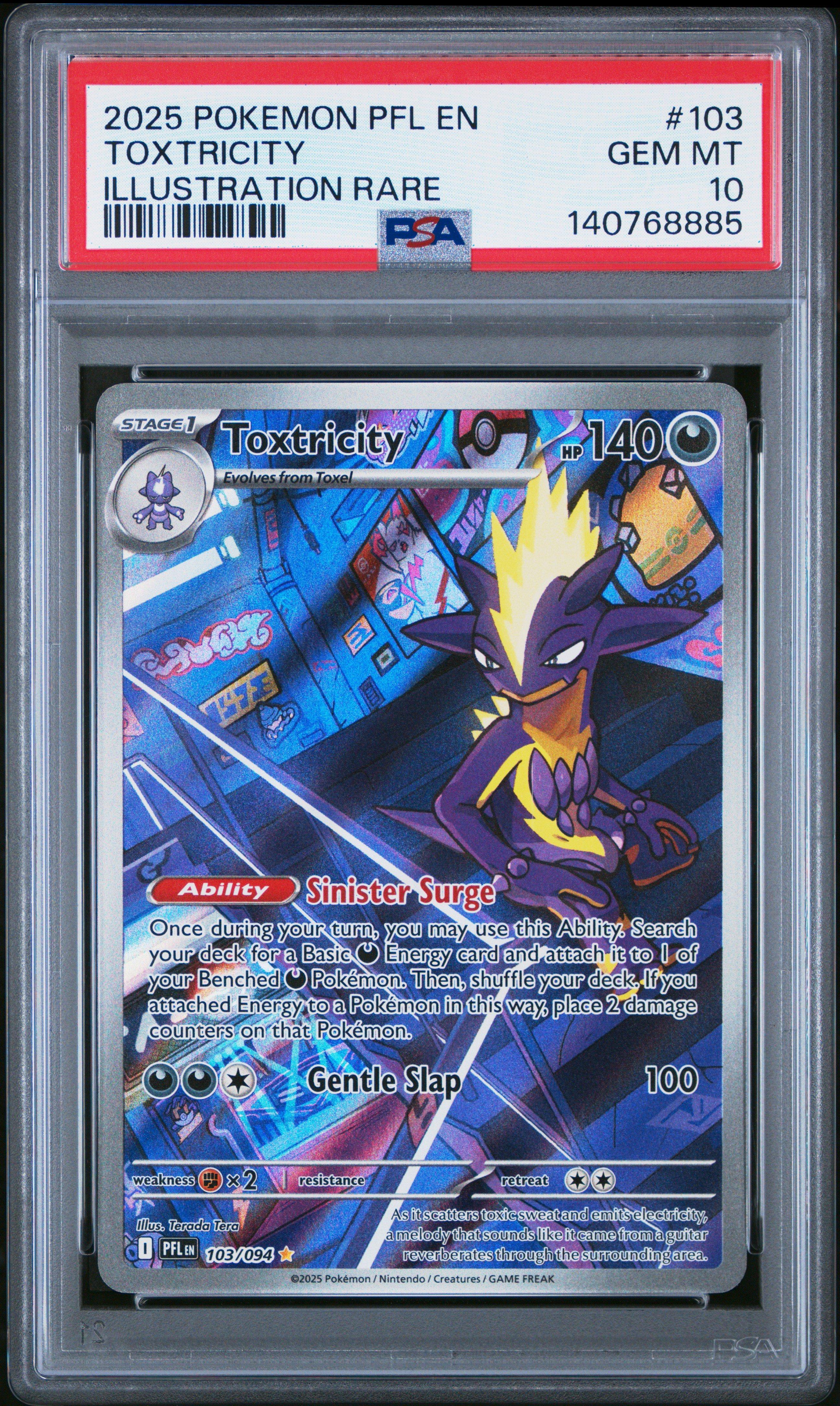 2025 Pokemon Pfl En-phantasmal Flames 103 Toxtricity Illustration Rare PSA